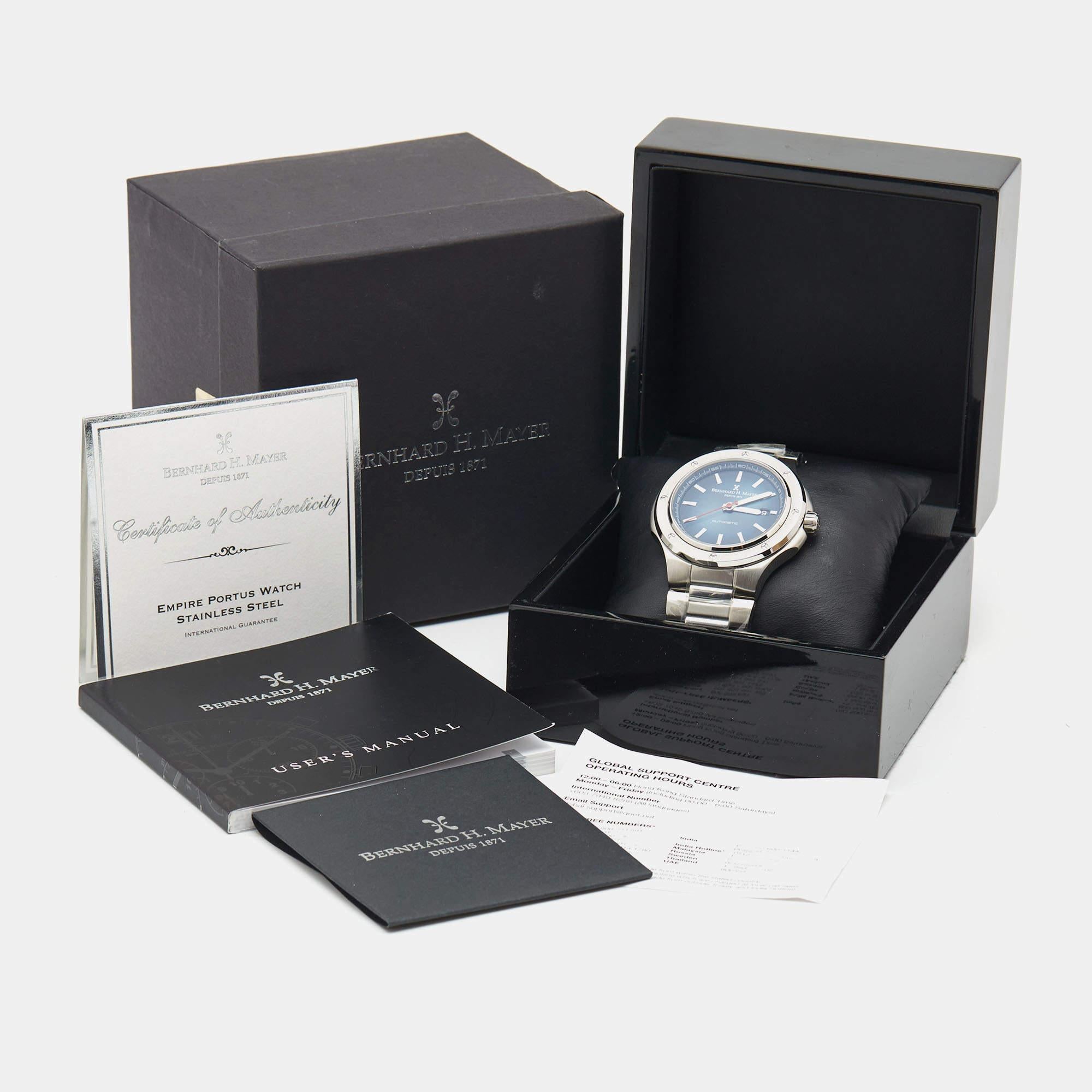 Bernhard H. Mayer Blue Stainless Steel Portus BH51T/CW Men's Wristwatch 44 mm 1