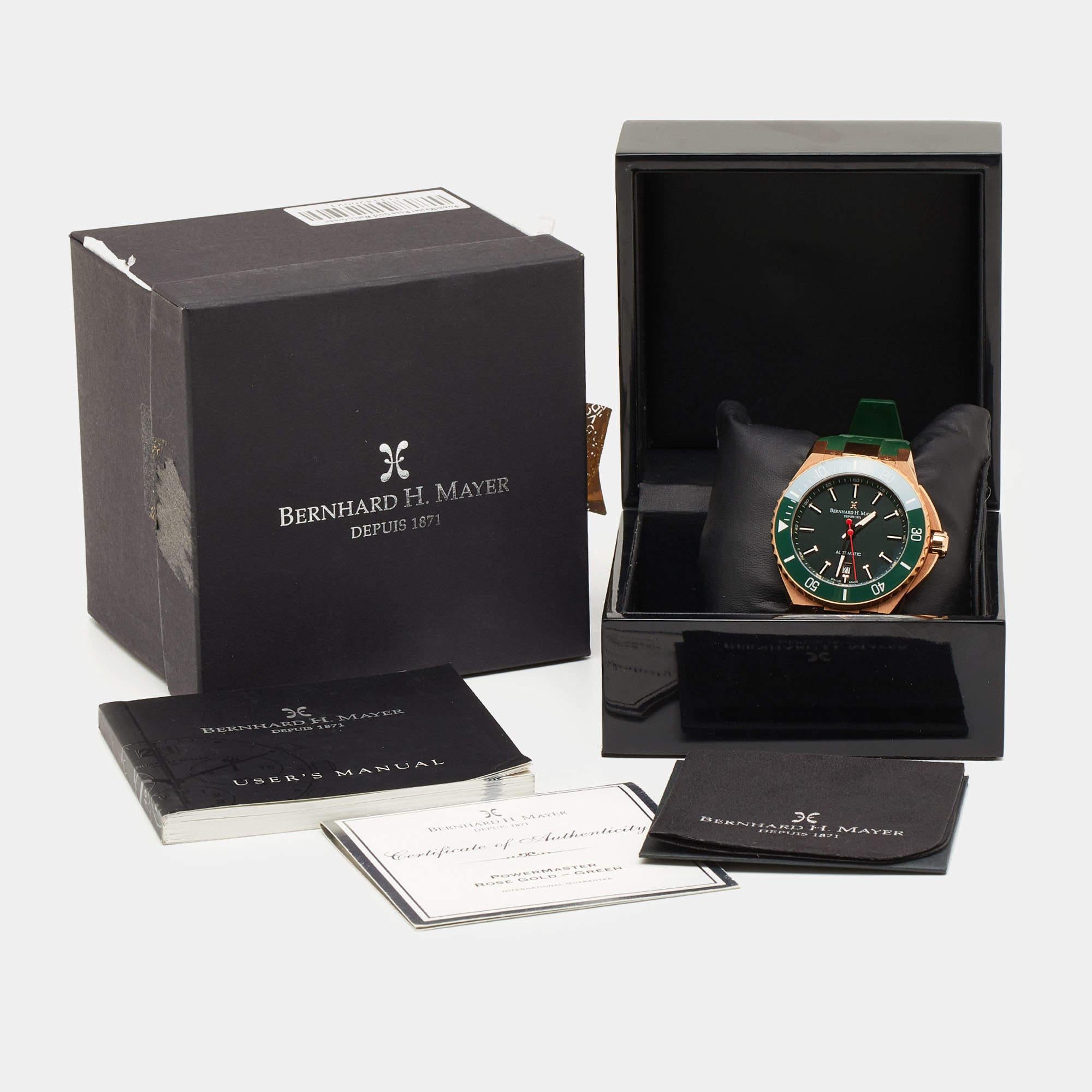 Bernhard H. Mayer Green Ceramic Rose Gold PVD Plated Stainless Steel Rubber Limi 7