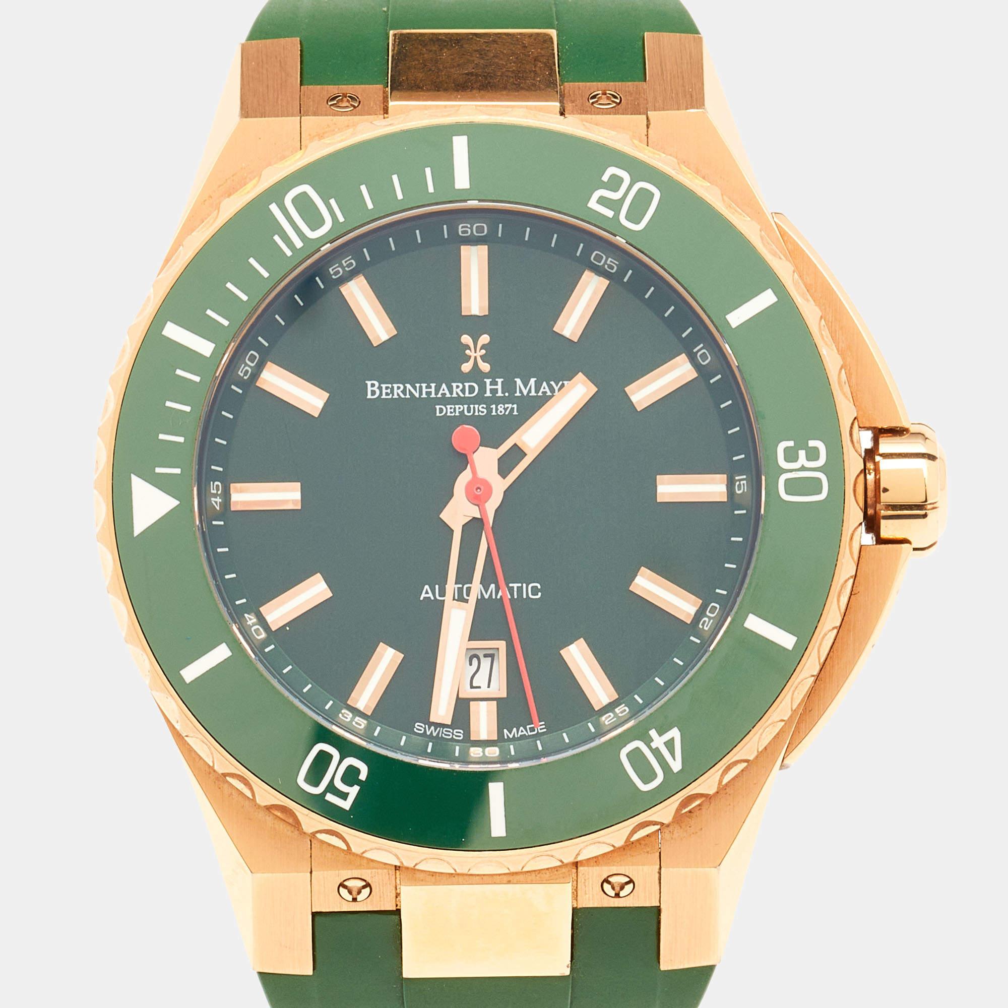Bernhard H. Mayer Green Ceramic Rose Gold PVD Plated Stainless Steel Rubber Limi 8