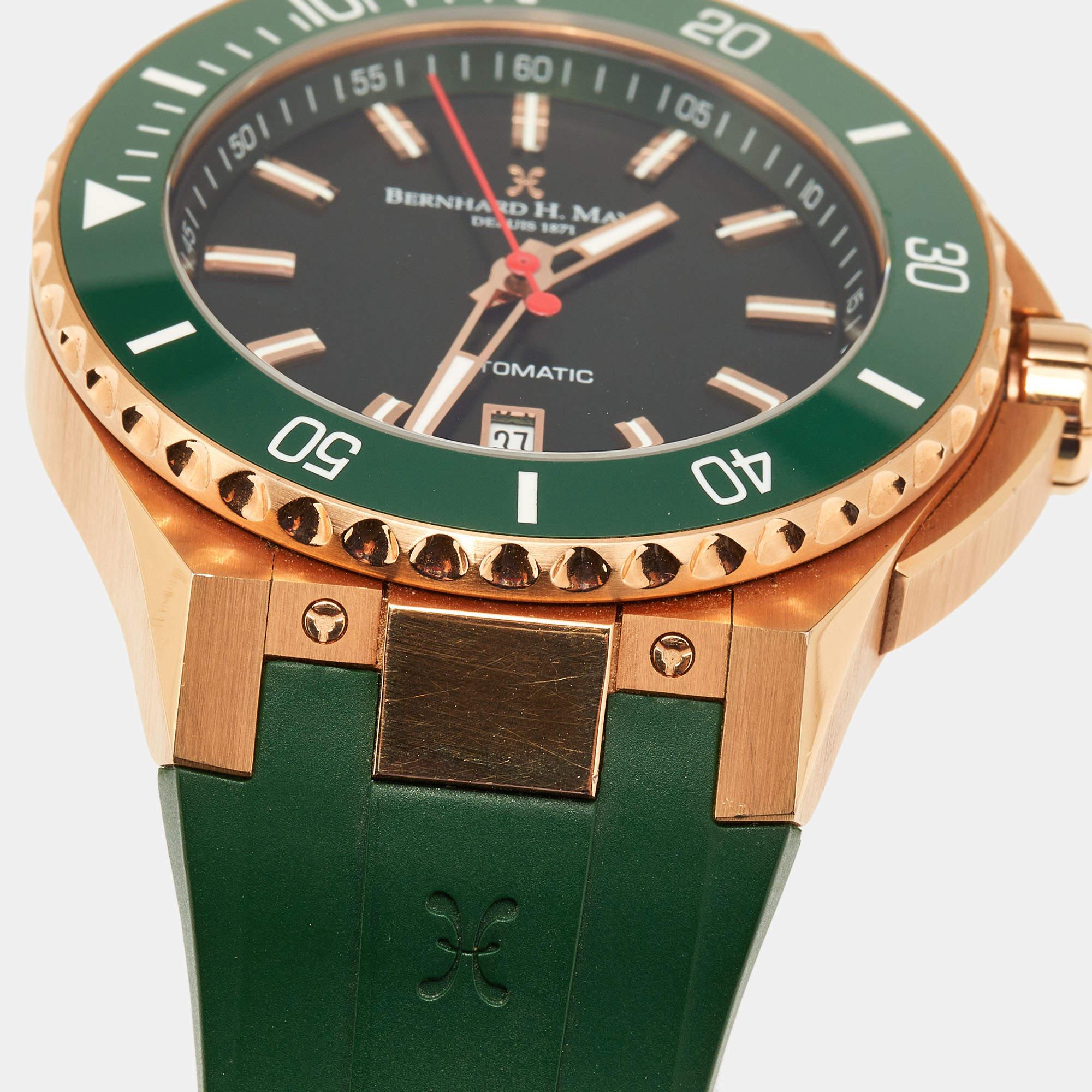 Bernhard H. Mayer Green Ceramic Rose Gold PVD Plated Stainless Steel Rubber Limi 11