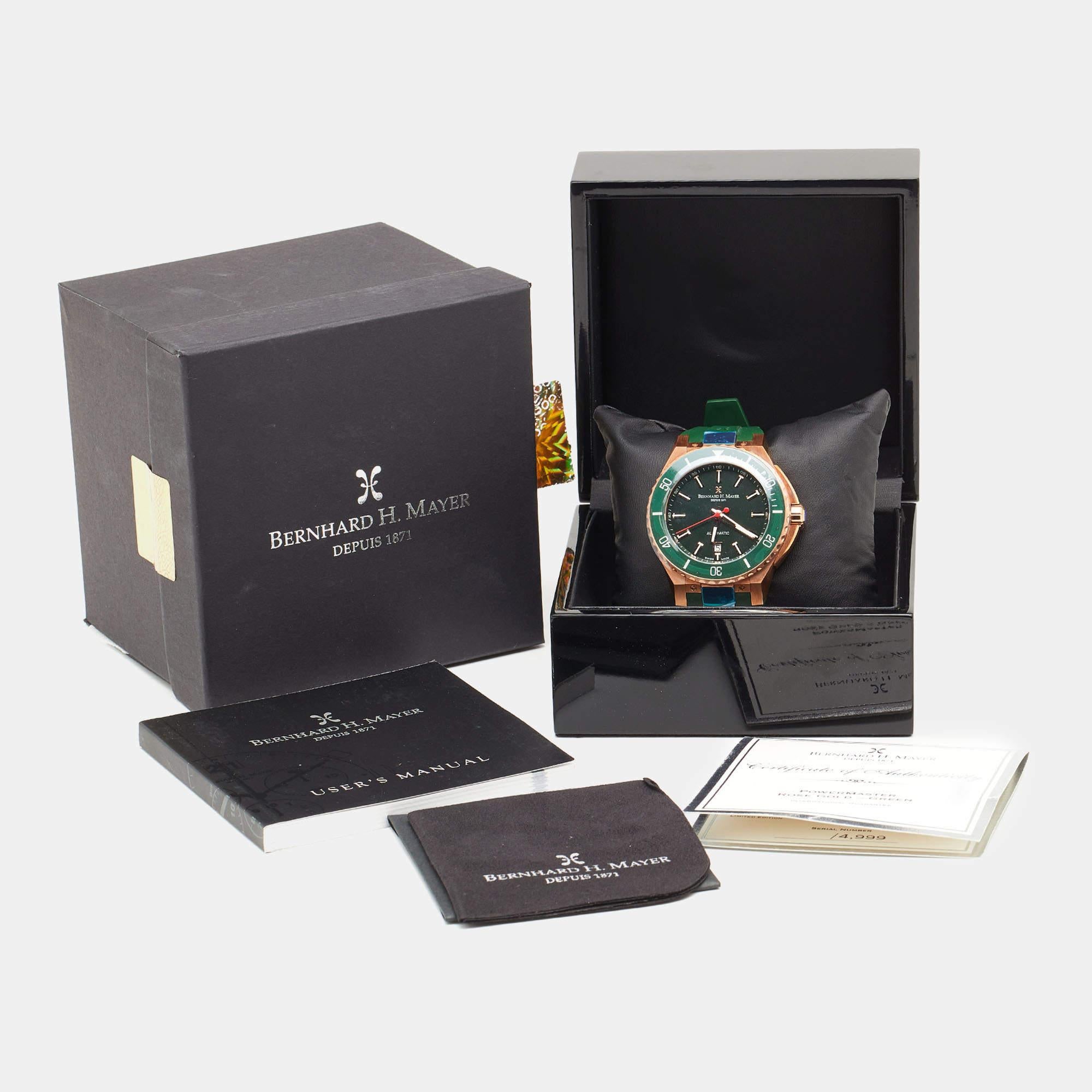 Bernhard H. Mayer Green Ceramic Rose Gold PVD Plated Stainless Steel Rubber Limi In New Condition In Dubai, Al Qouz 2
