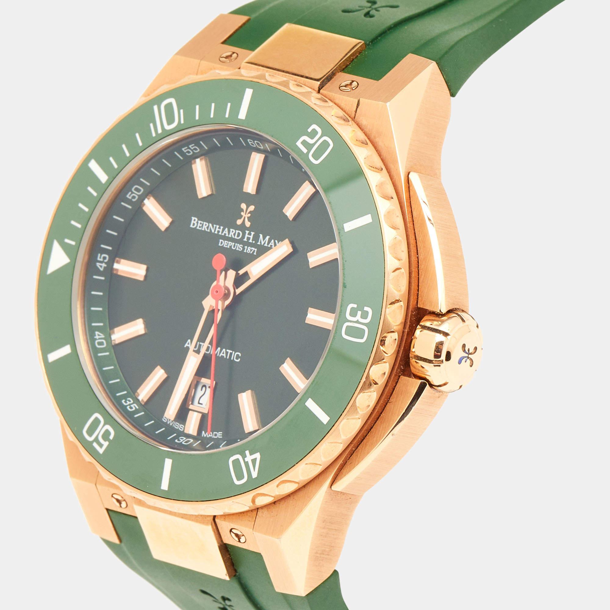 Bernhard H. Mayer Green Ceramic Rose Gold PVD Plated Stainless Steel Rubber Limi 1