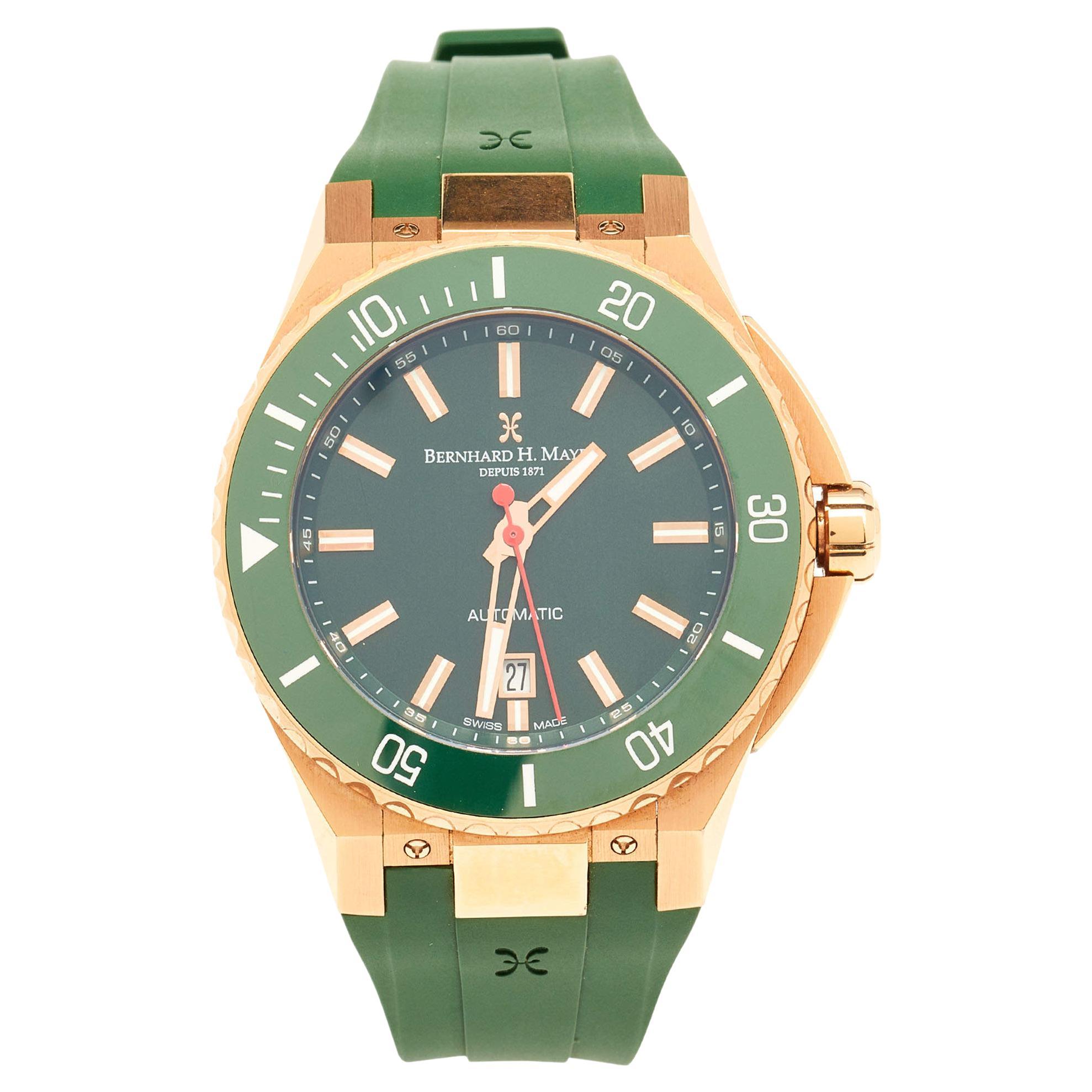Bernhard H. Mayer Green Ceramic Rose Gold PVD Plated Stainless Steel Rubber Limi