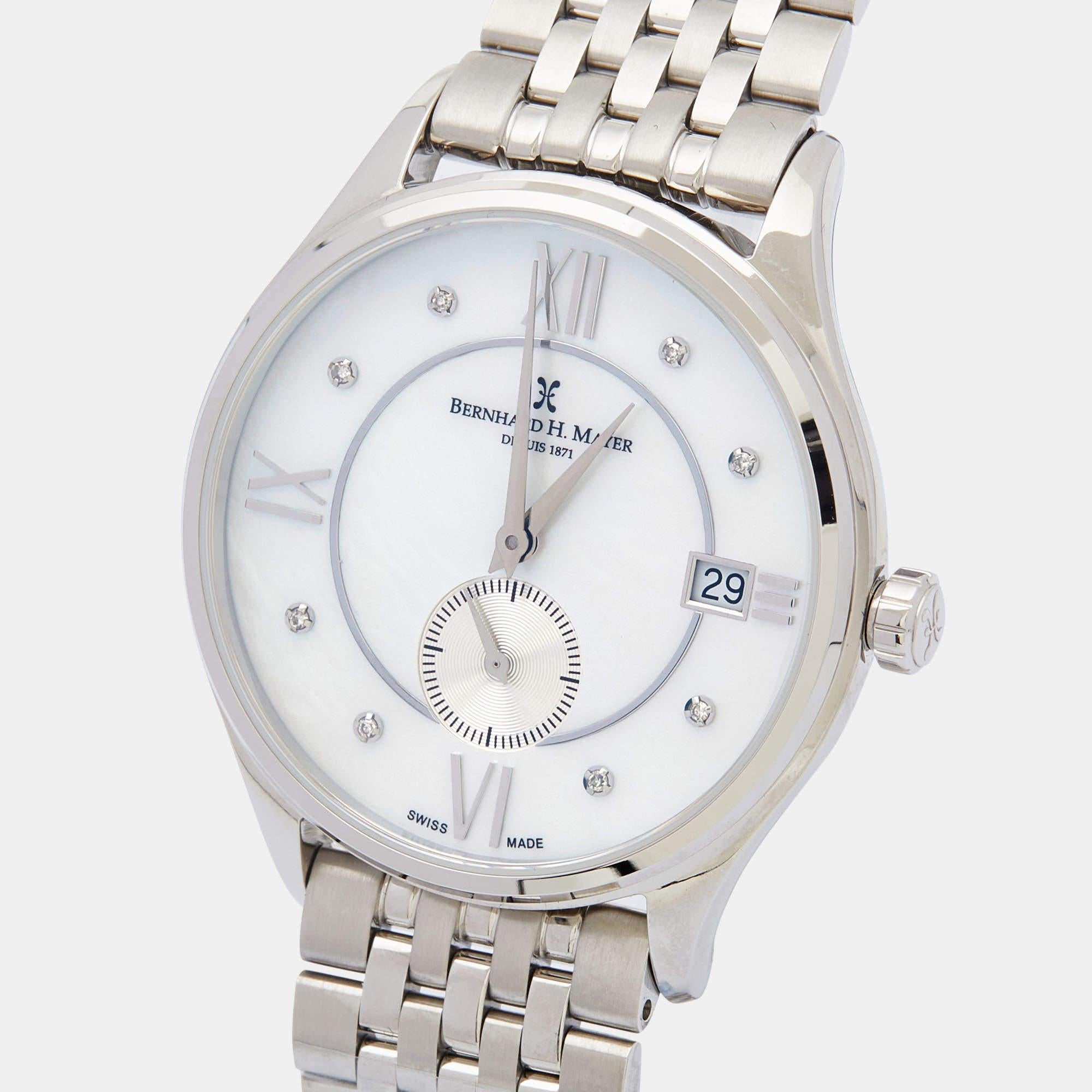 Bernhard H. Mayer Mother of Pearl Diamond Stainless Steel Muses Ladies Women's  1