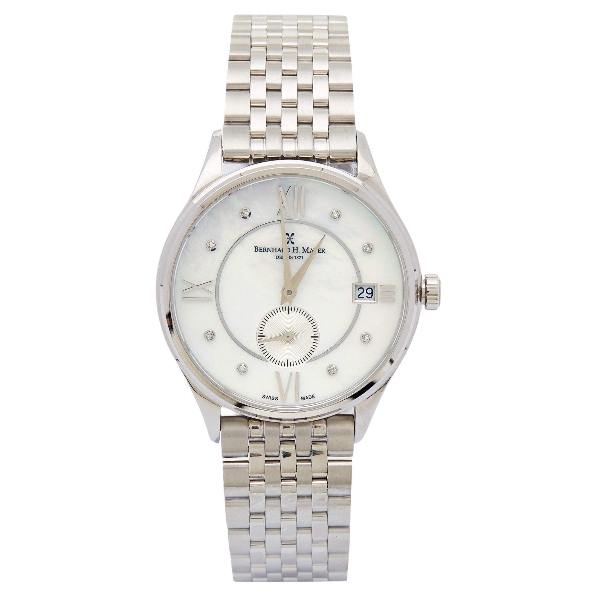 Bernhard H. Mayer Mother of Pearl Diamond Stainless Steel Muses Ladies Women's 