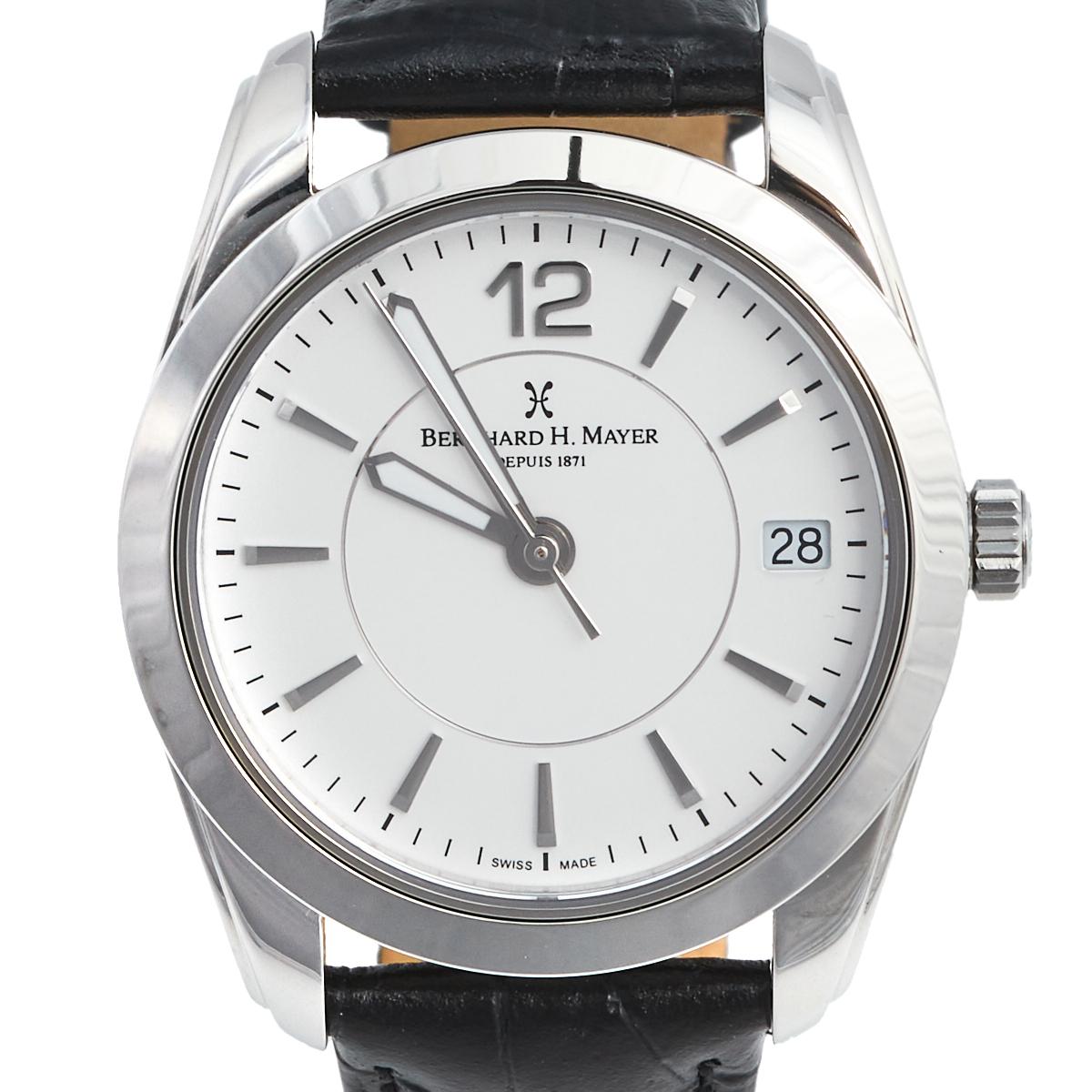 Bernhard H. Mayer Stainless Steel Leather Stella  Women's Wristwatch 34 mm In Excellent Condition In Dubai, Al Qouz 2