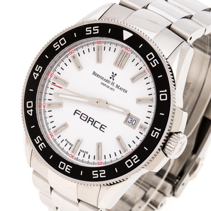 Bernhard H. Mayer White Stainless Steel Force Quantum Men's Wristwatch 43 mm In Good Condition In Dubai, Al Qouz 2