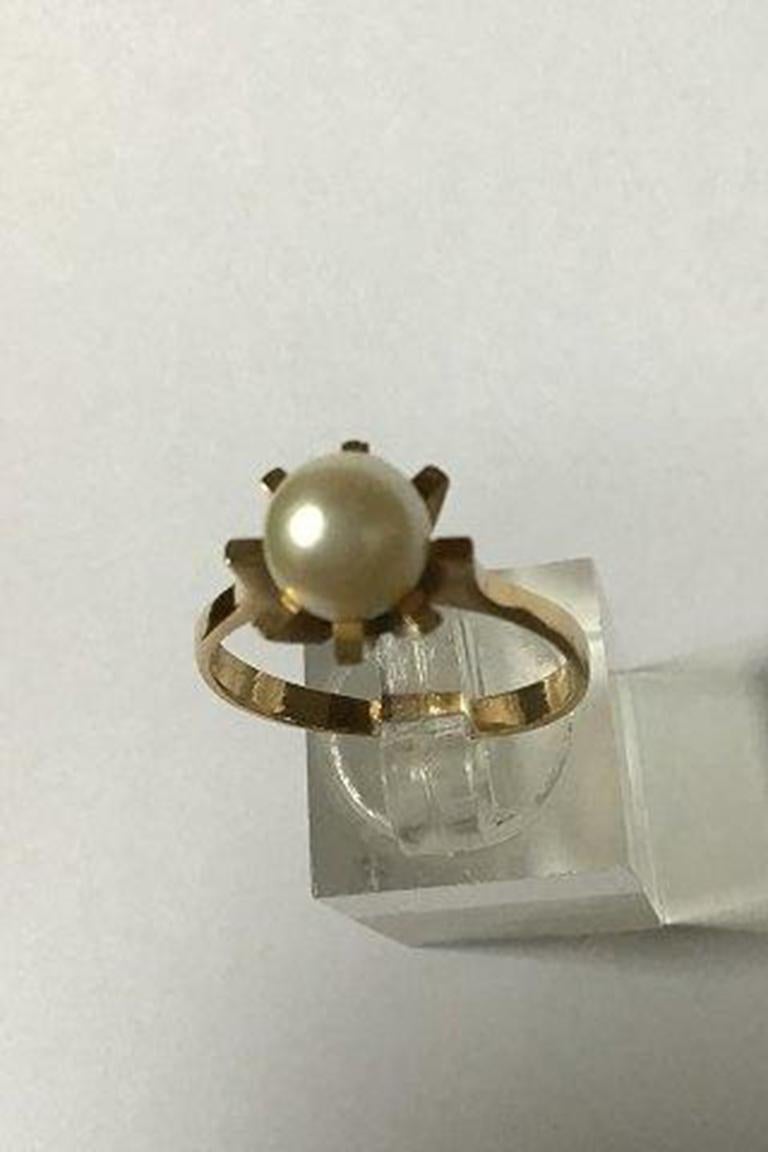 Bernhard Hertz 14K Gold Ring with Pearl In Good Condition For Sale In Copenhagen, DK