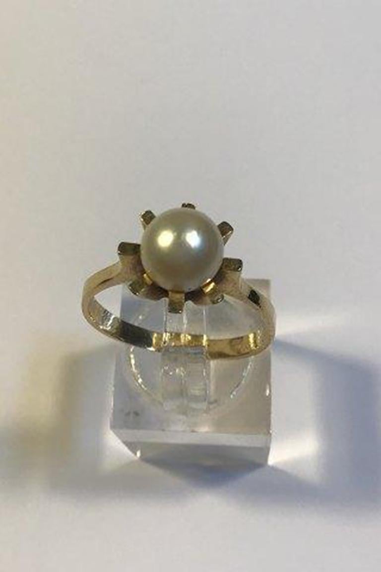 20th Century Bernhard Hertz 14K Gold Ring with Pearl For Sale