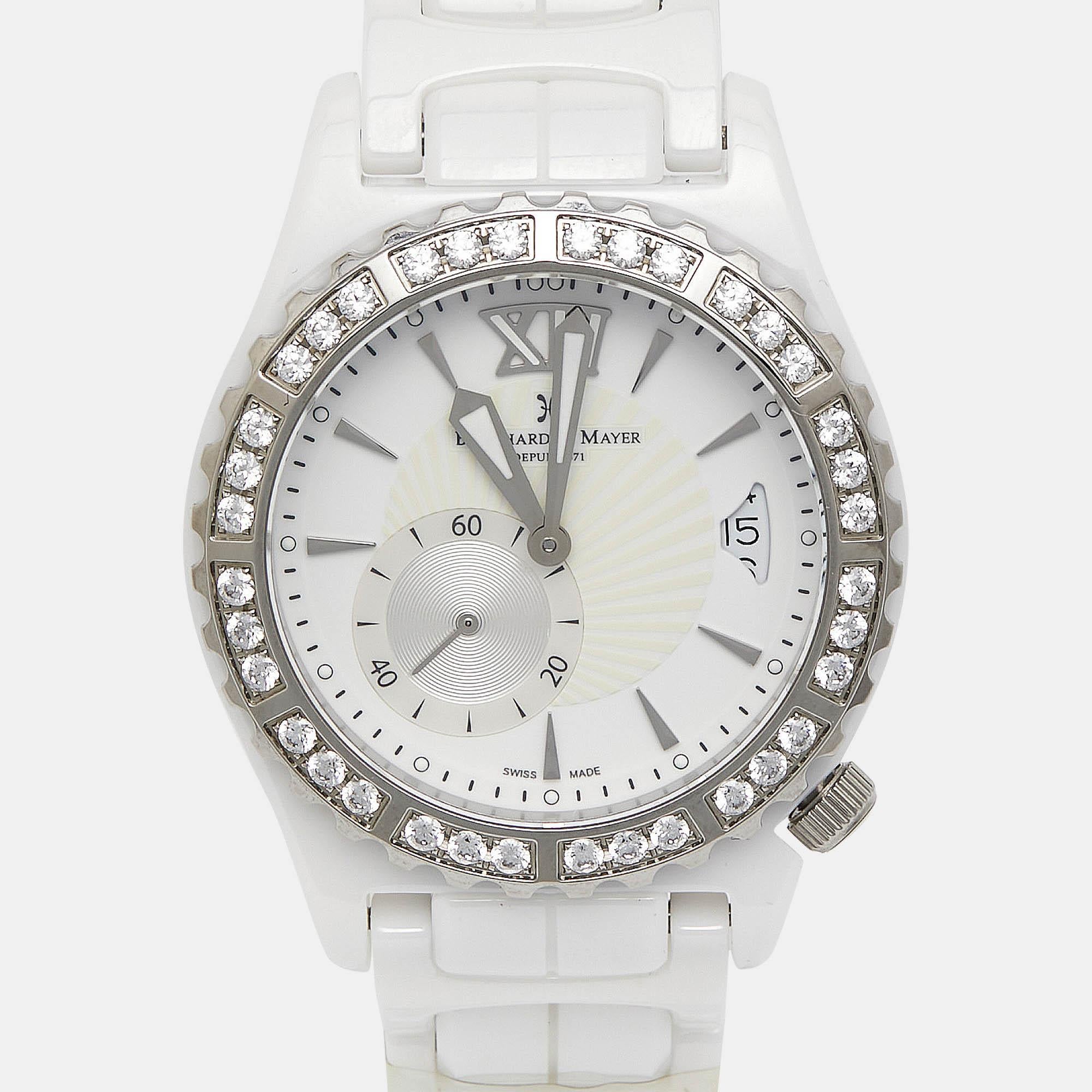 Bernhard H.Mayer White Ceramic La Vida B2416/CW Women's Wristwatch 38 mm In Fair Condition In Dubai, Al Qouz 2