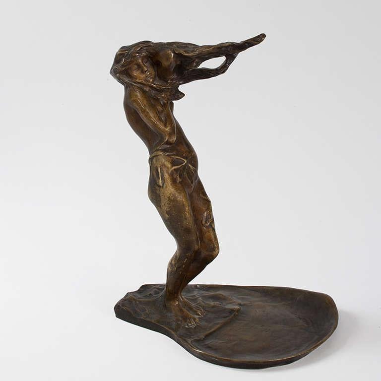 Patinated Bernhard Hoetger German Art Nouveau Bronze Figural Vide-Poche For Sale