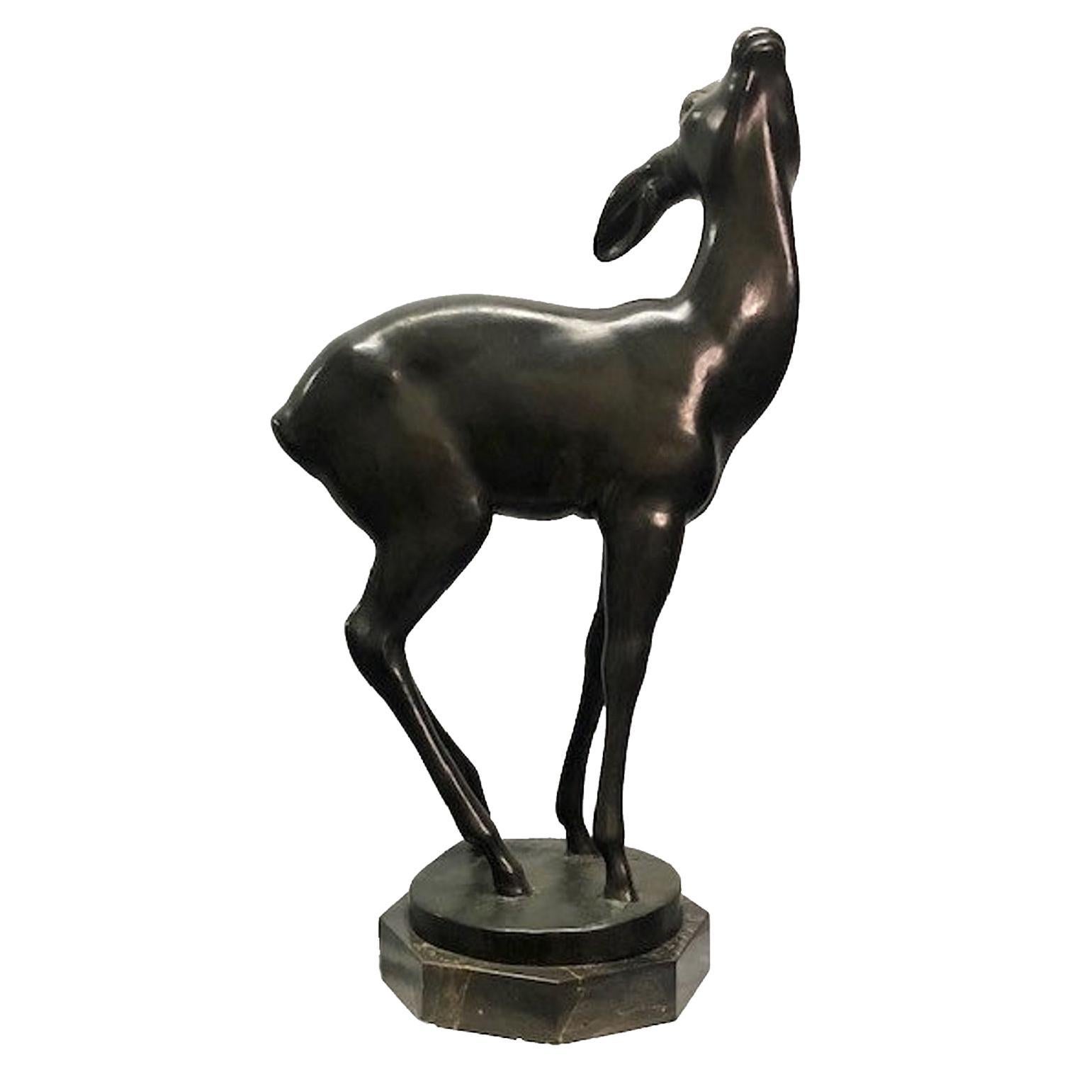 Bernhard Johannes Karl Butzke, Fawn, Jugenstil Bronze Sculpture, ca. 1930 For Sale