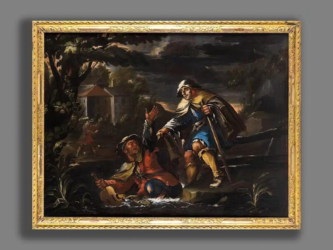 17th Century by Bernhard Keil Two blind figures helping each other Oil on canvas For Sale 1