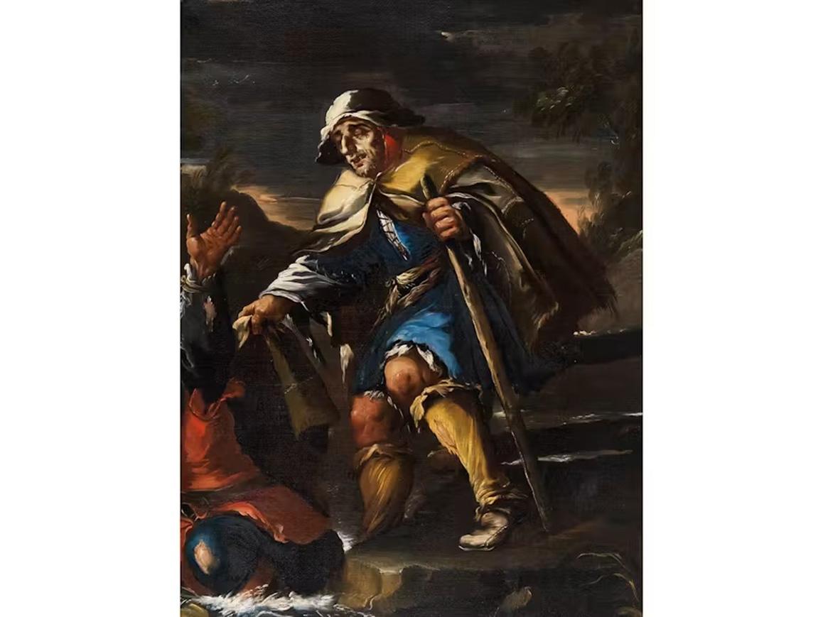 17th Century by Bernhard Keil Two blind figures helping each other Oil on canvas For Sale 2