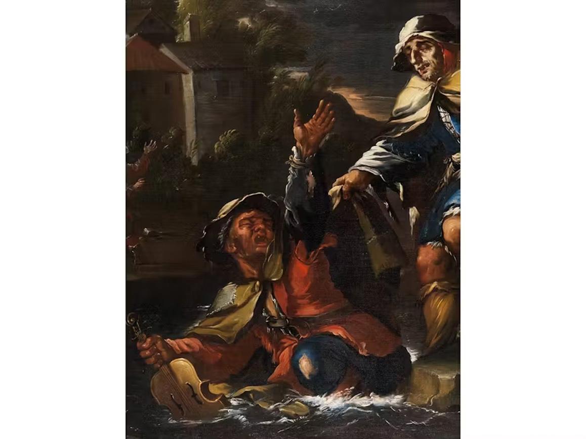 17th Century by Bernhard Keil Two blind figures helping each other Oil on canvas For Sale 3
