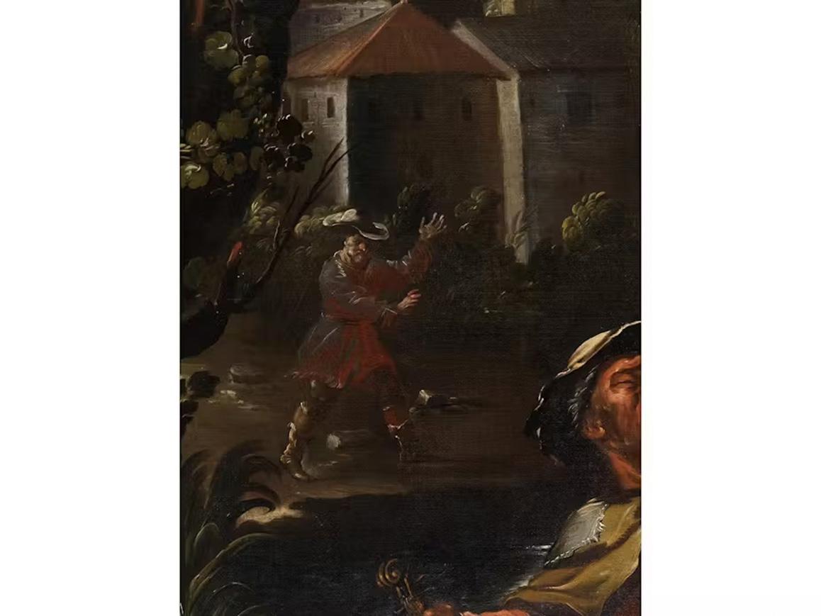 17th Century by Bernhard Keil Two blind figures helping each other Oil on canvas For Sale 4