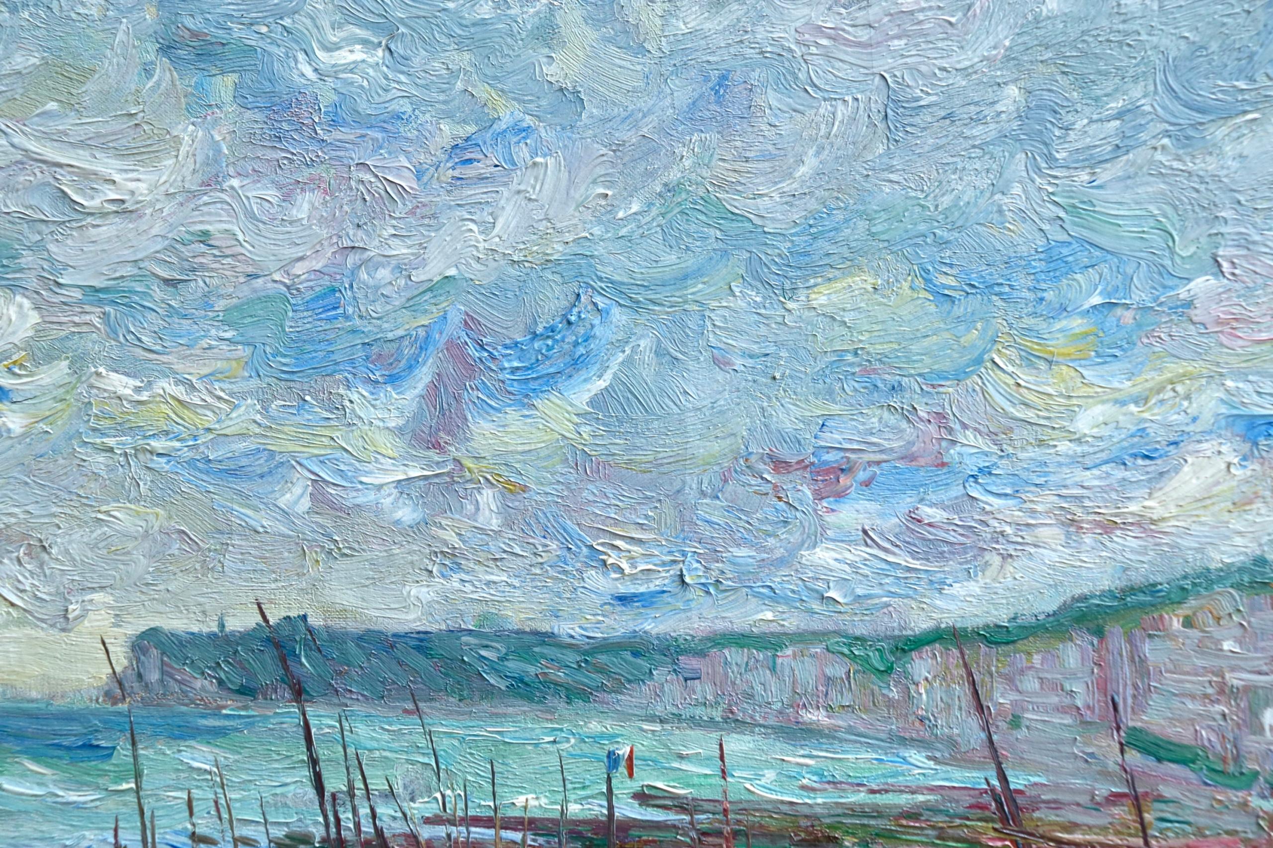 Falaises a Saint-Pierre-en-Port - Post-Impressionist Oil, Boats by B Klene 1