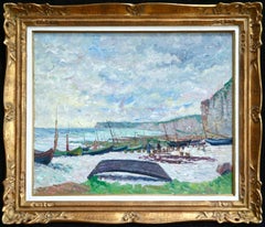 Falaises a Saint-Pierre-en-Port - Post-Impressionist Oil, Boats by B Klene
