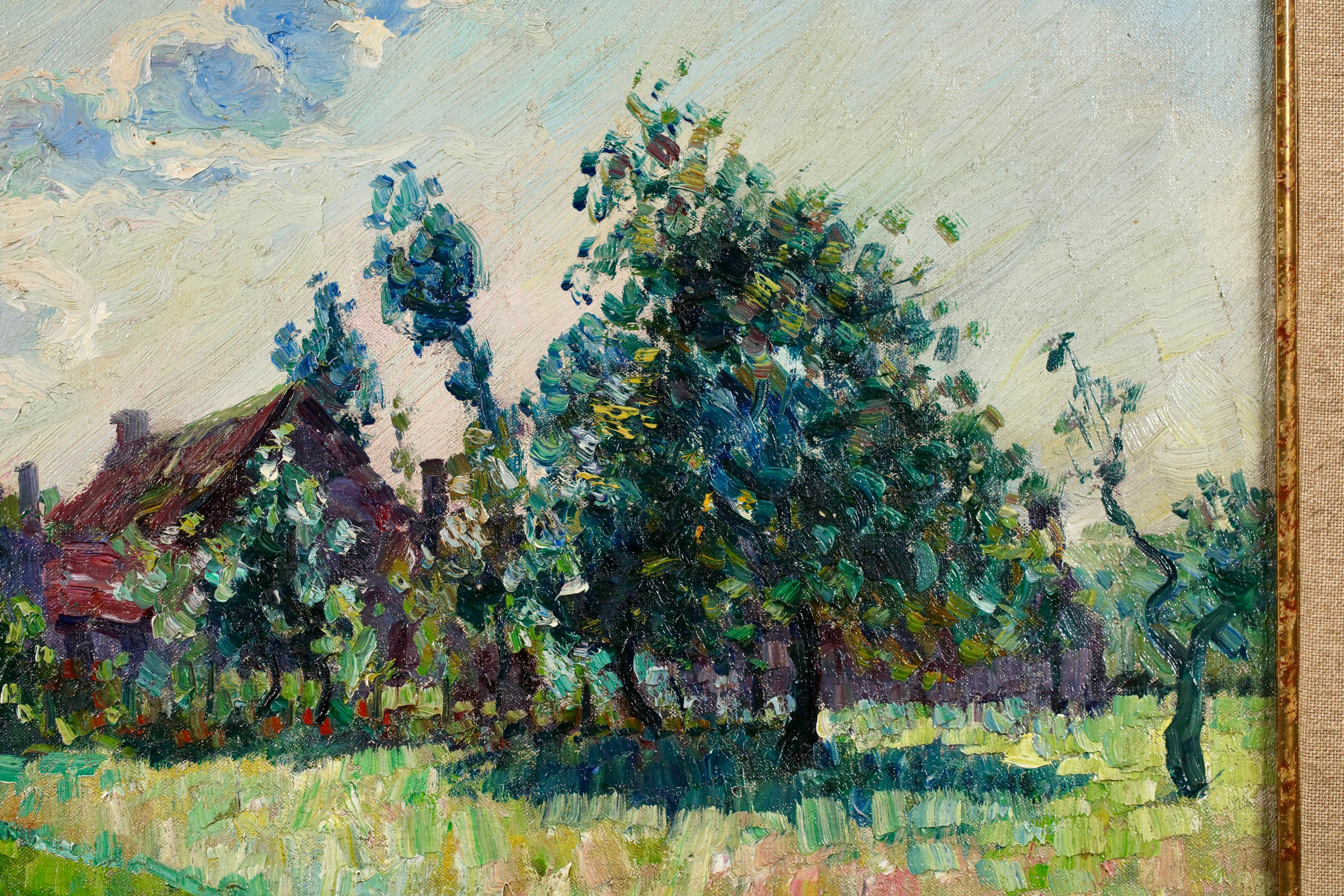 L'entree du village - Postimpressionistische Landschaft Öl von Bernardus Klene im Angebot 5