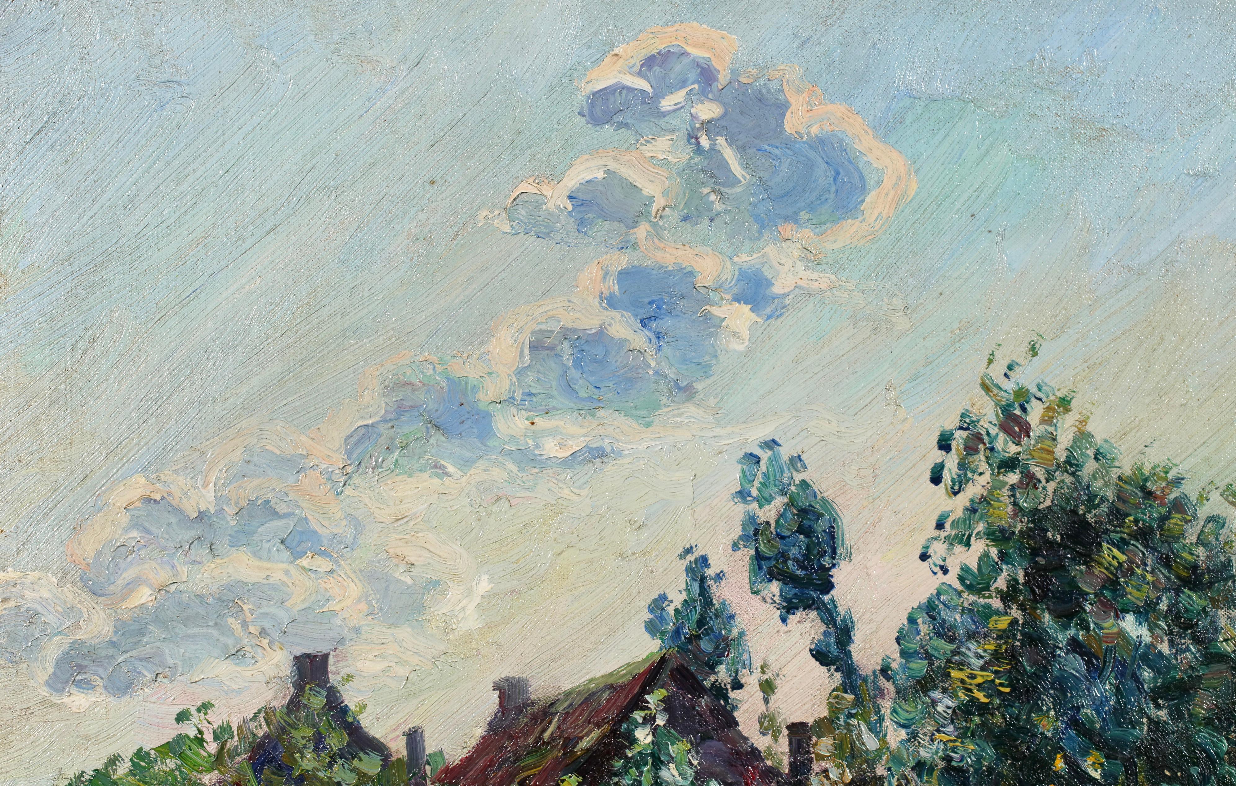 L'entree du village - Postimpressionistische Landschaft Öl von Bernardus Klene im Angebot 7