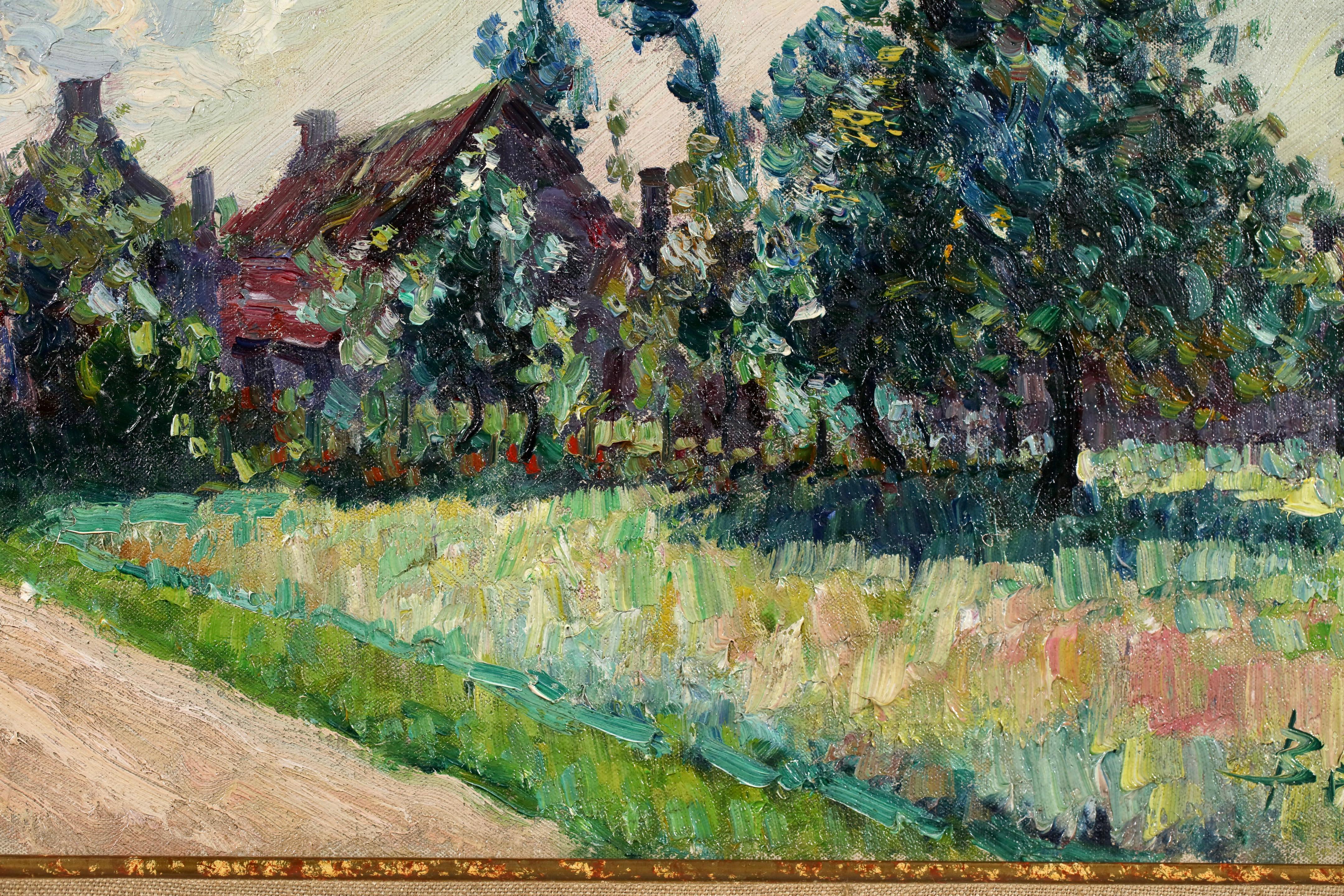 L'entree du village - Postimpressionistische Landschaft Öl von Bernardus Klene im Angebot 2