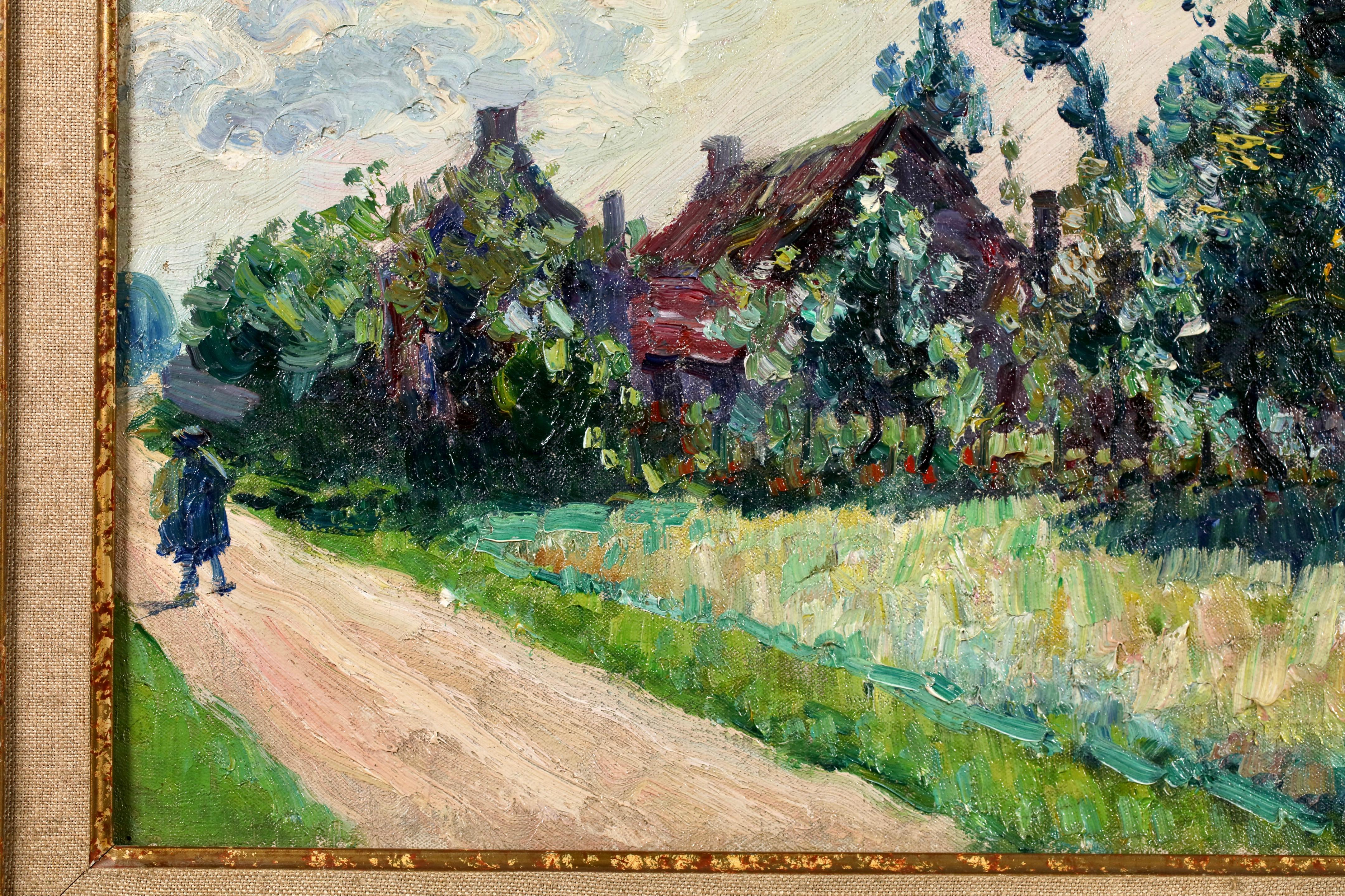 L'entree du village - Postimpressionistische Landschaft Öl von Bernardus Klene im Angebot 3