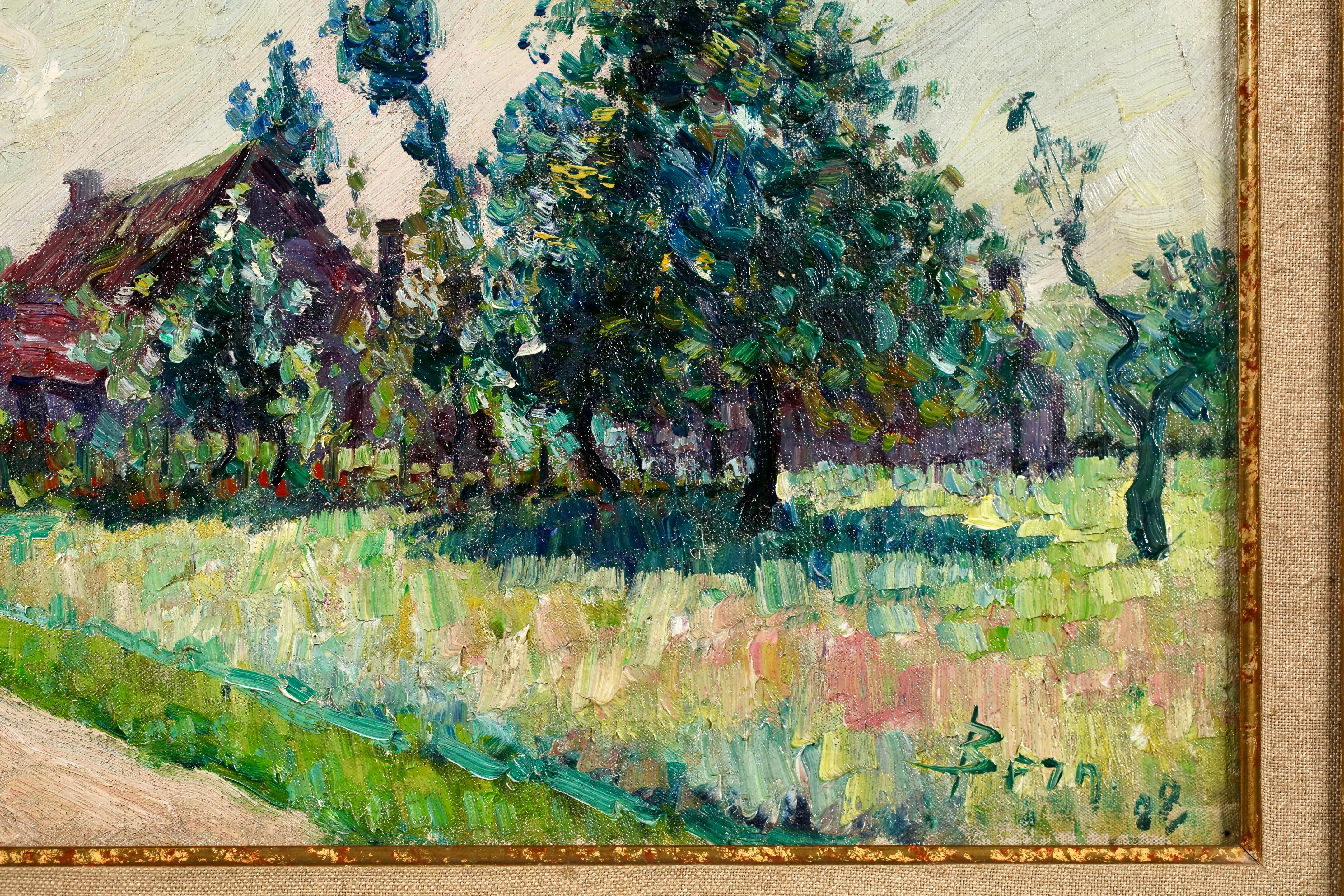 L'entree du village - Postimpressionistische Landschaft Öl von Bernardus Klene im Angebot 4