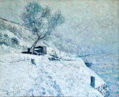 Hiver - Bord du canal du Loing - Moret - Impressionist Landscape Oil by B Klene