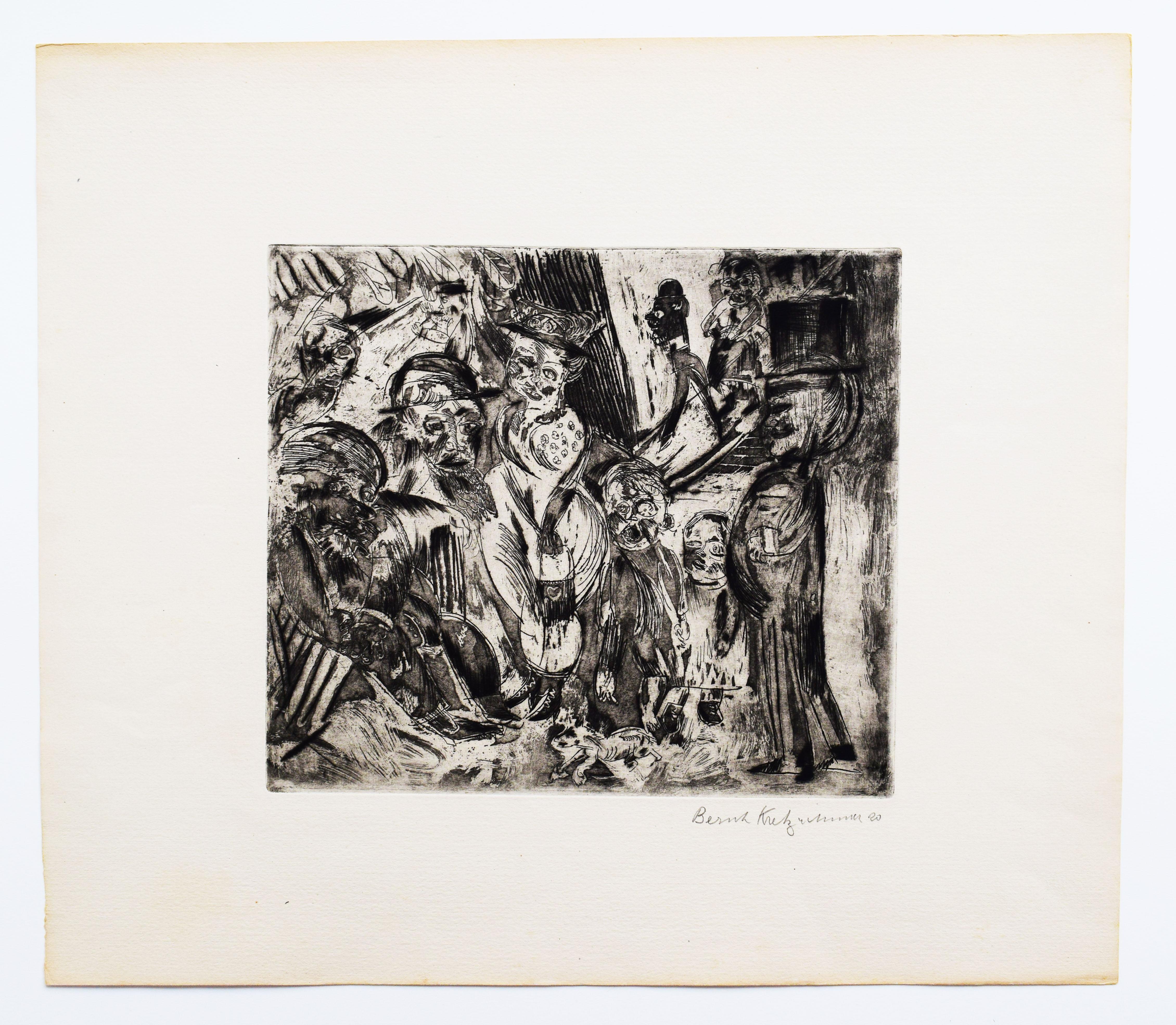 Spaziergang mit Passanten [Straßenszene mit Passanten] - Neue Sachlichkeit Deutsch – Print von Bernard Kretzschmar