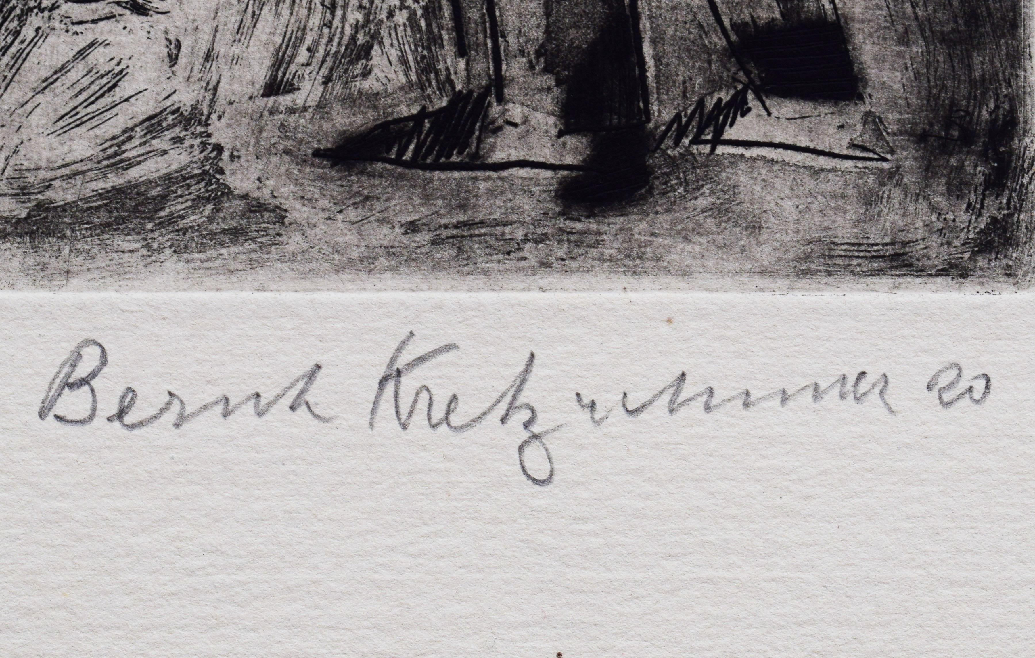 Spaziergang mit Passanten [Straßenszene mit Passanten] - Neue Sachlichkeit Deutsch (Grau), Figurative Print, von Bernard Kretzschmar