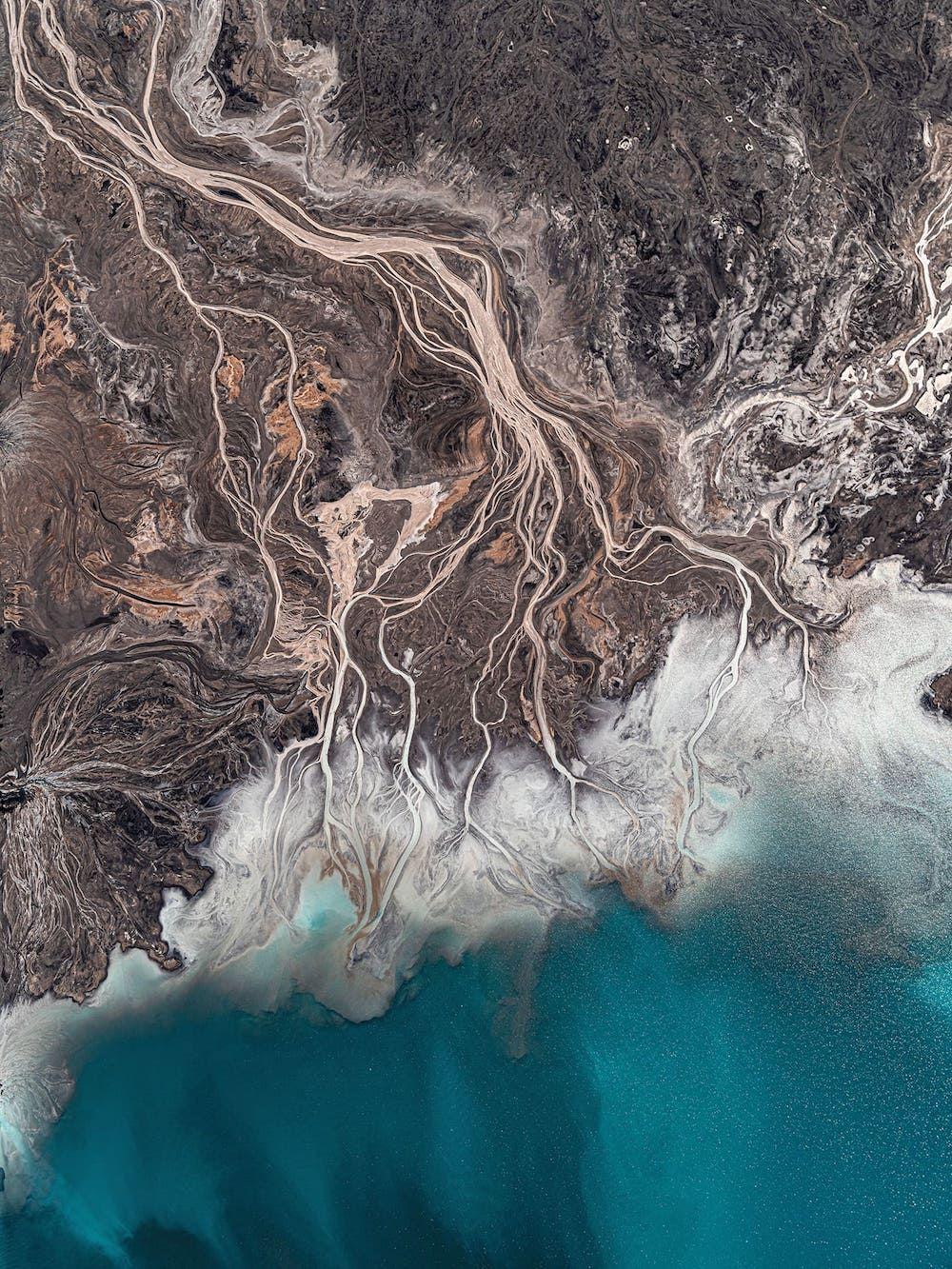 Baltic Lagoons 001 by Bernhard Lang - Aerial abstract photography, blue, grey