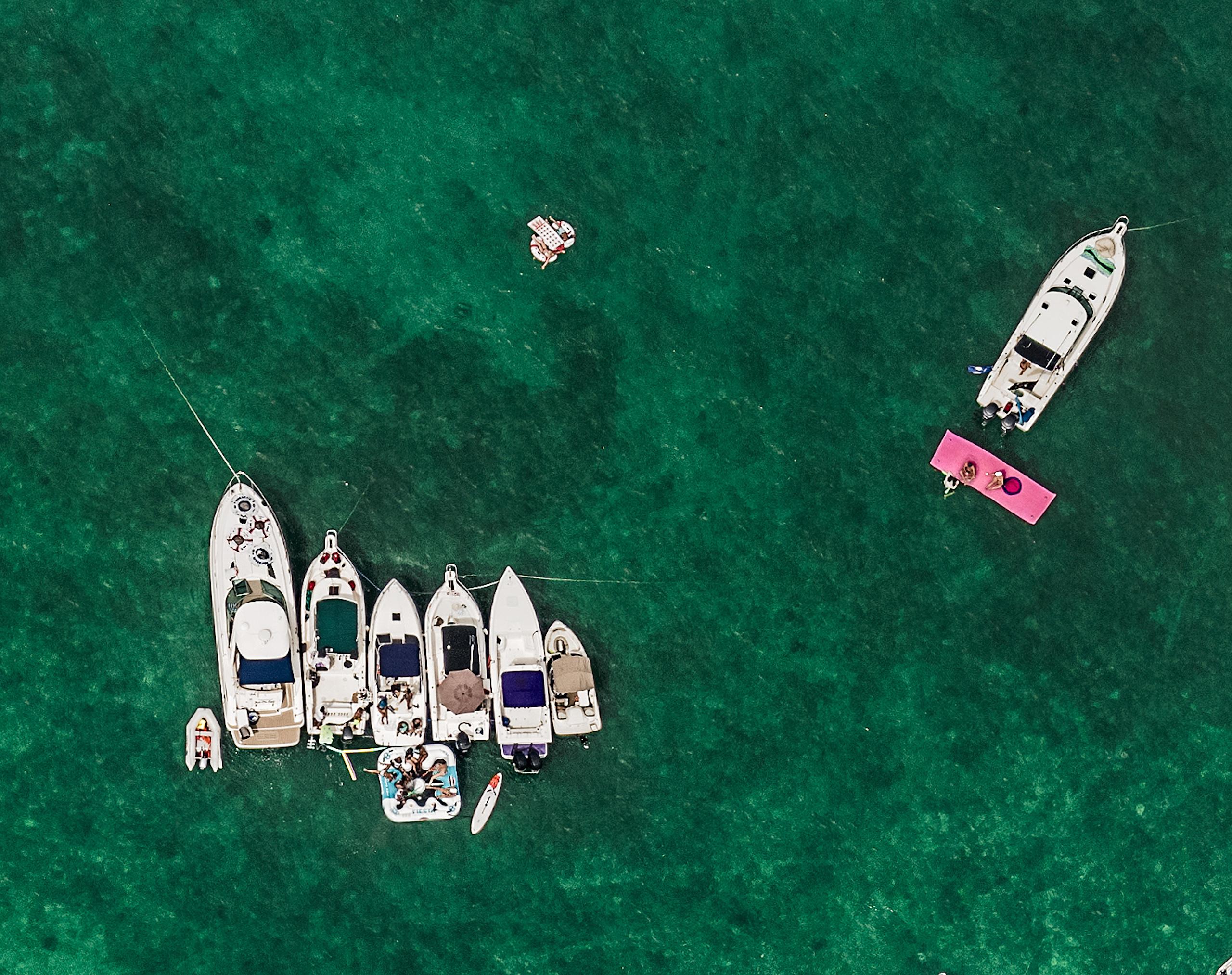 Miami II 011 by Bernhard Lang - aerial abstract photography, sea with boats For Sale 2