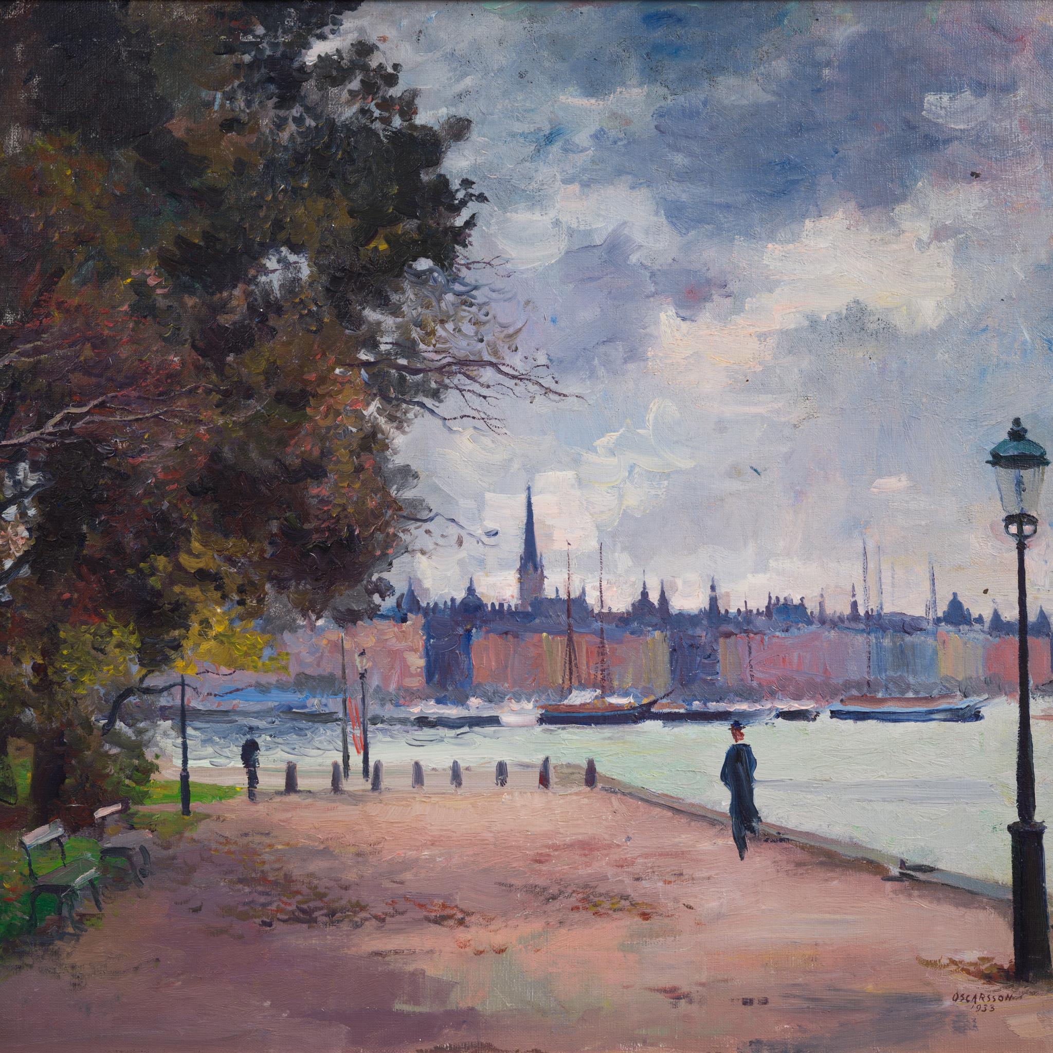 Impressionistischer Blick über Strandvägen, Stockholm – Painting von Bernhard Oscarsson