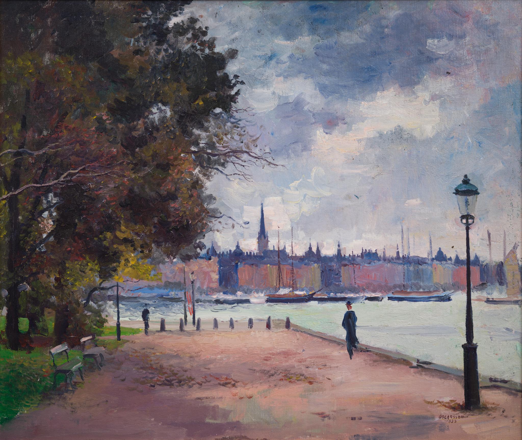 Impressionistischer Blick über Strandvägen, Stockholm (Impressionismus), Painting, von Bernhard Oscarsson