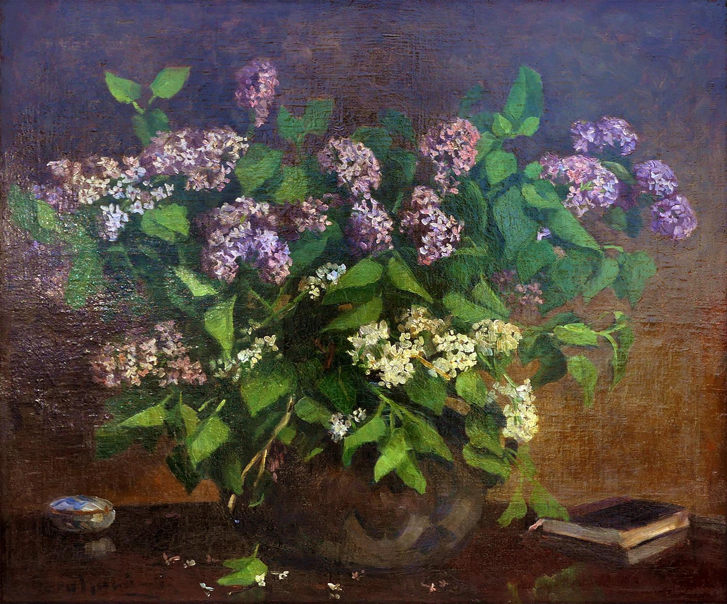 Naturaleza muerta realista de hortensias moradas en venta 2