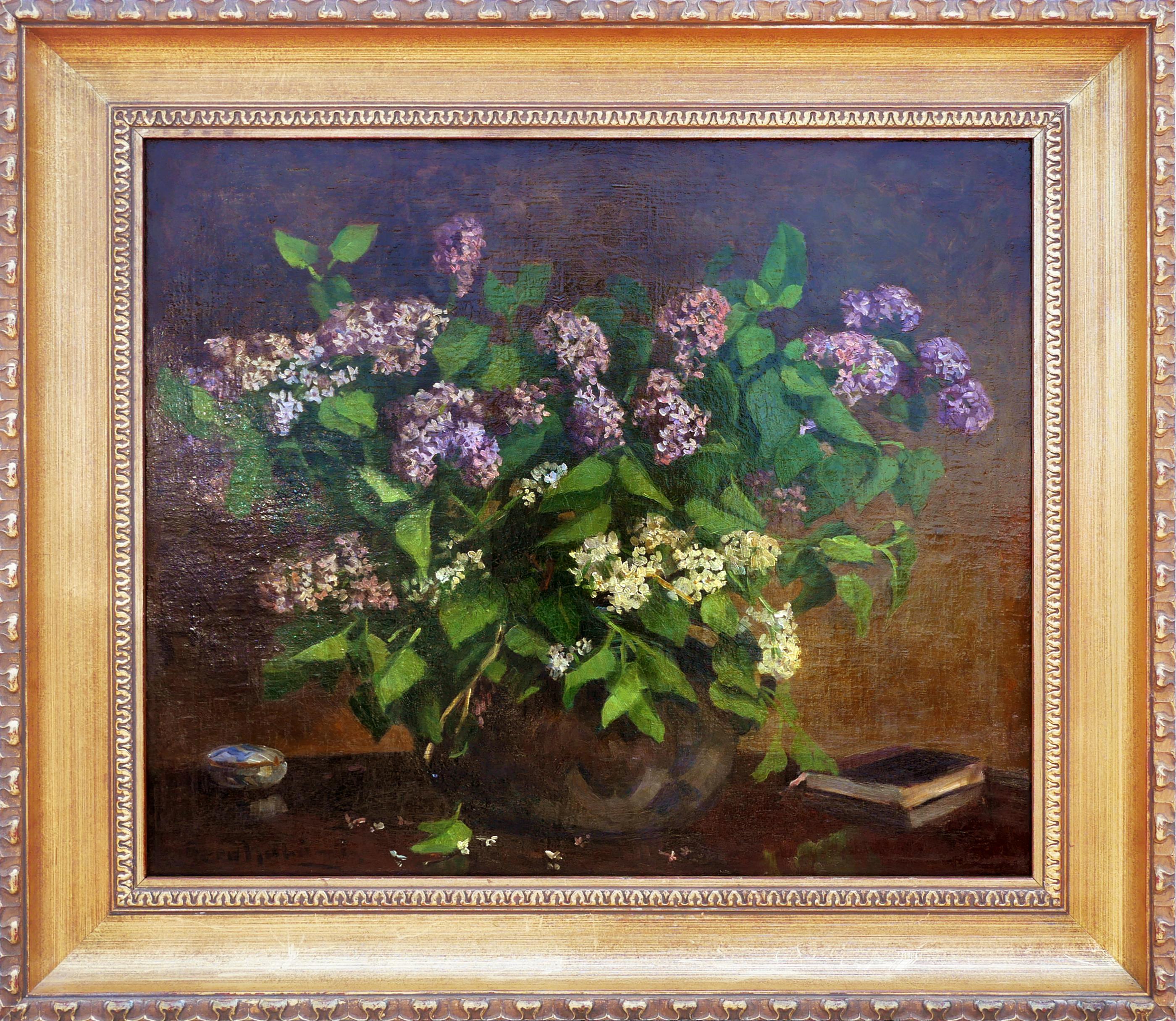 Bernhard Still-Life Painting - Realistic Purple Hydrangeas Still Life