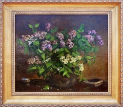 Naturaleza muerta realista de hortensias moradas