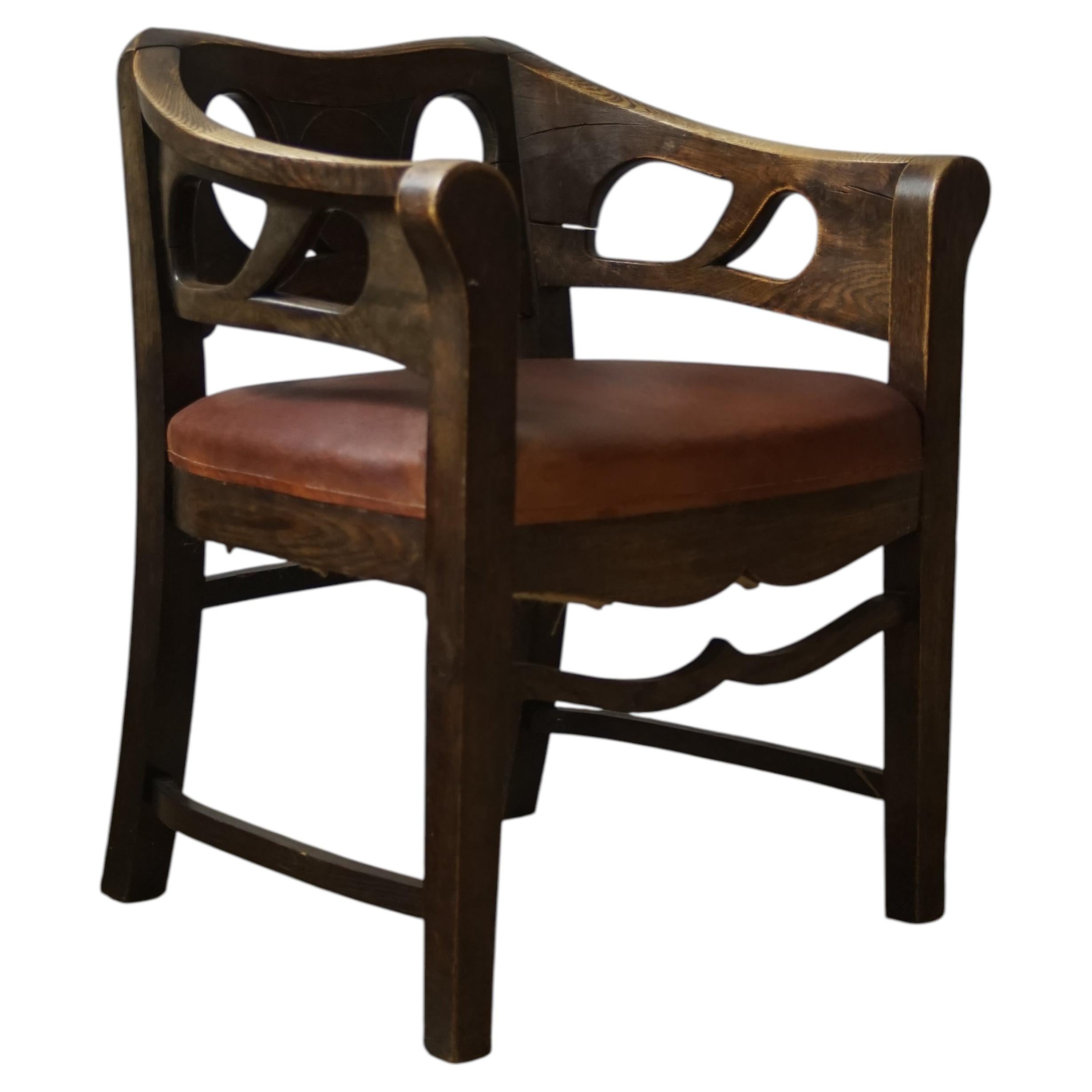 Edler Eichen-Lounge-Sessel, Bernhard Pankok, Jugendstil-Design, um 1898