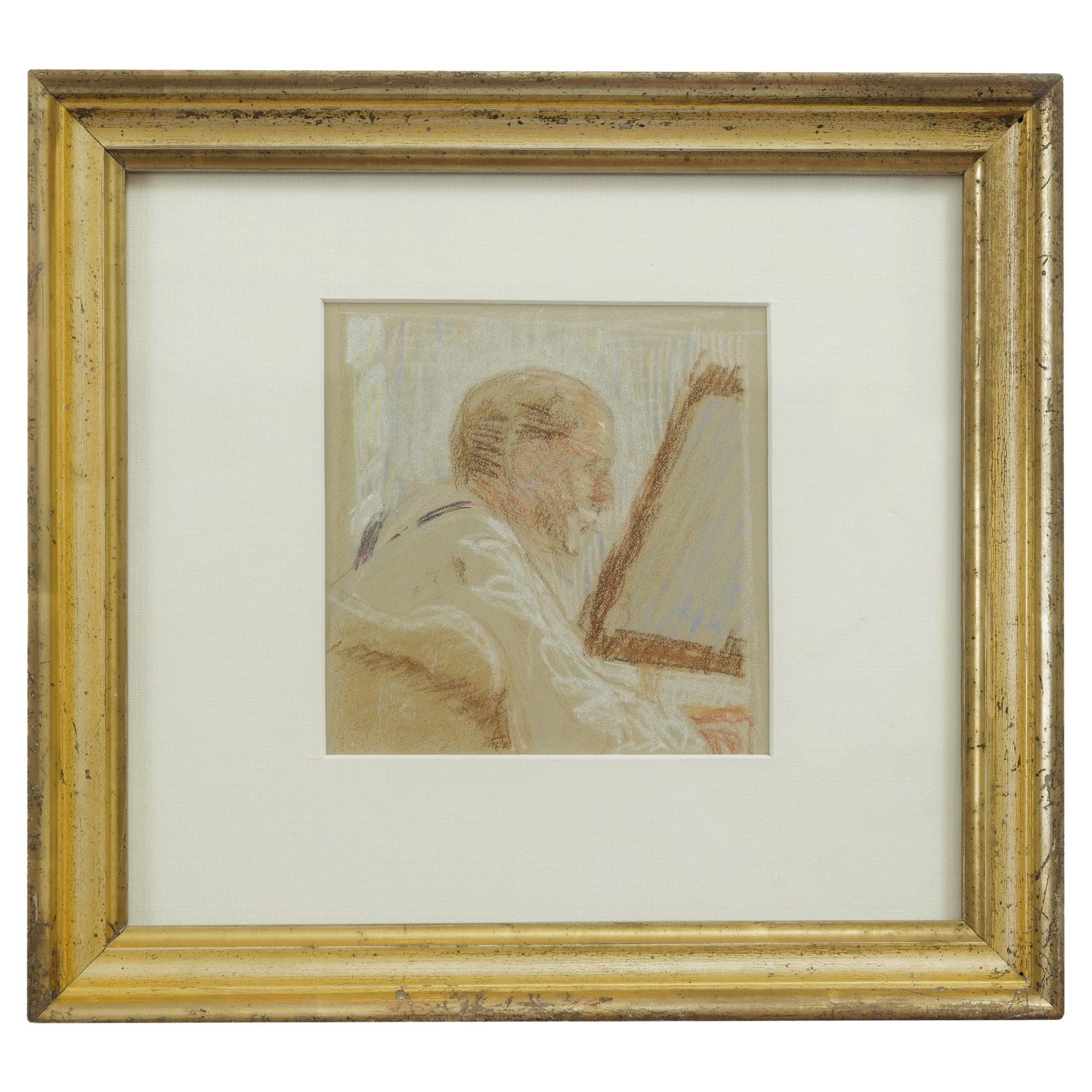 Bernhard Pankok "Uomo davanti allo specchio" Matita colorata su carta, 1900 ca.