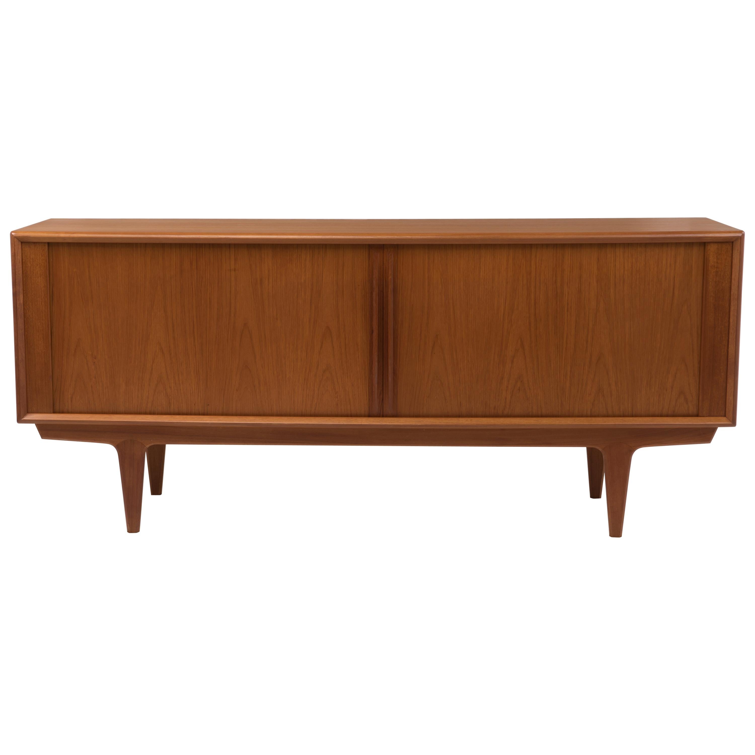 Bernhard Pedersen and Son Danish Teak Tambour Door Credenza Sideboard, 1960s