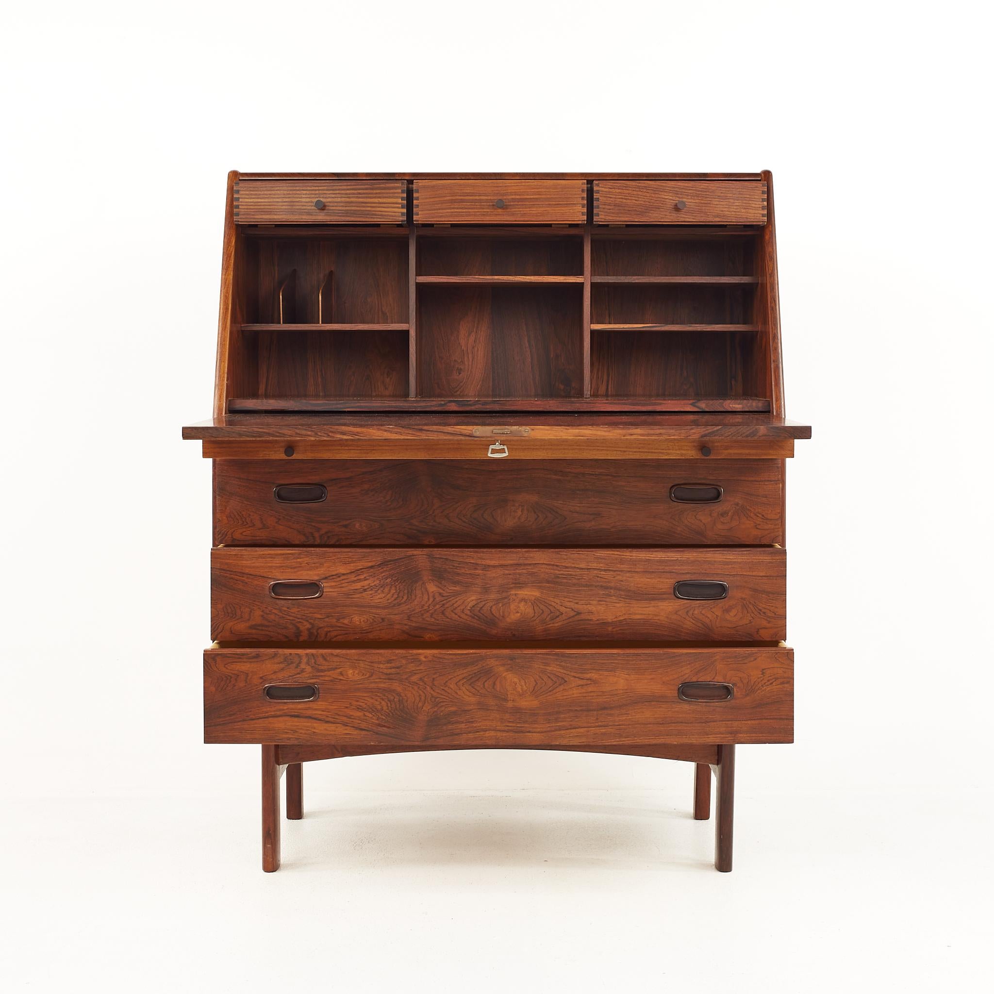 Bernhard Pedersen and Son Mid Century Rosewood Drop Front Secretary Desk In Good Condition In Countryside, IL