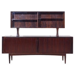 Bernhard Pedersen Mid Century Danish Rosewood Tambour Door Credenza and Hutch