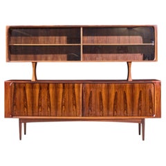Bernhard Pedersen Mid Century Danish Rosewood Tambour Door Credenza and Hutch