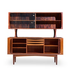 Bernhard Pedersen Mid Century Danish Rosewood Tambour Door Credenza with Hutch