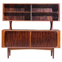 Bernhard Pedersen Mid Century Danish Rosewood Tambour Door Credenza with Hutch