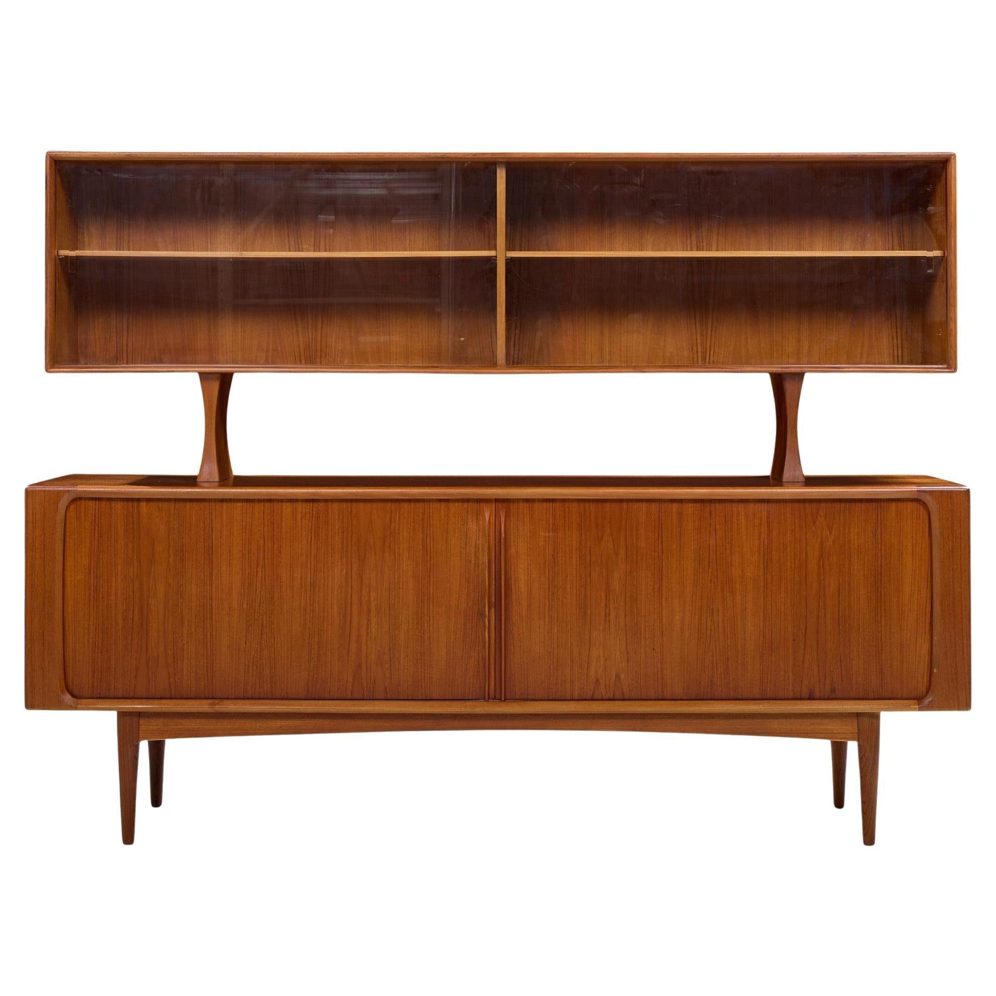 Bernhard Pedersen Mid Century Danish  Teak Tambour Credenza and Hutch
