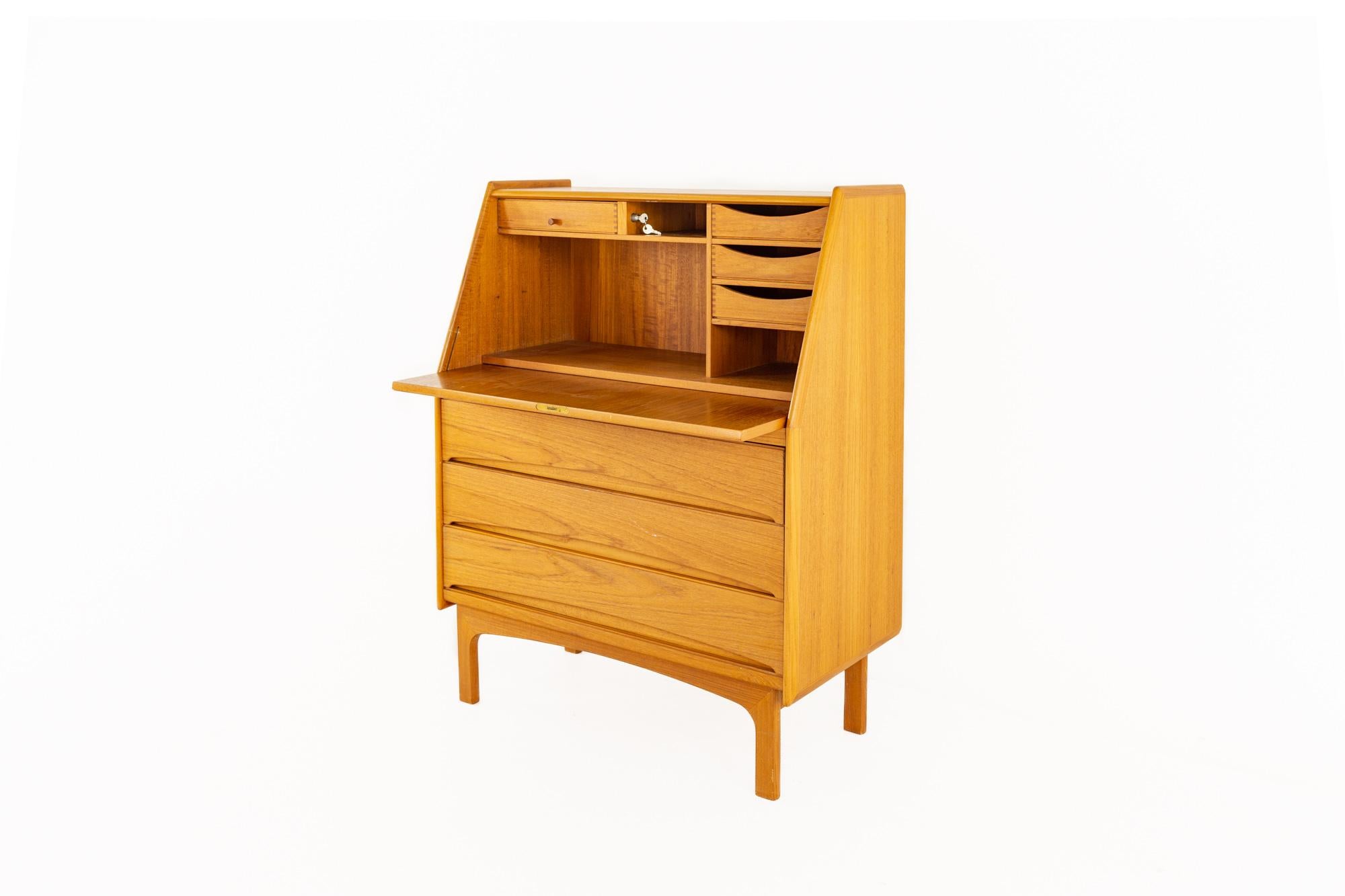 Bernhard Pedersen Mid Century Teak Secretary Desk For Sale at 1stDibs