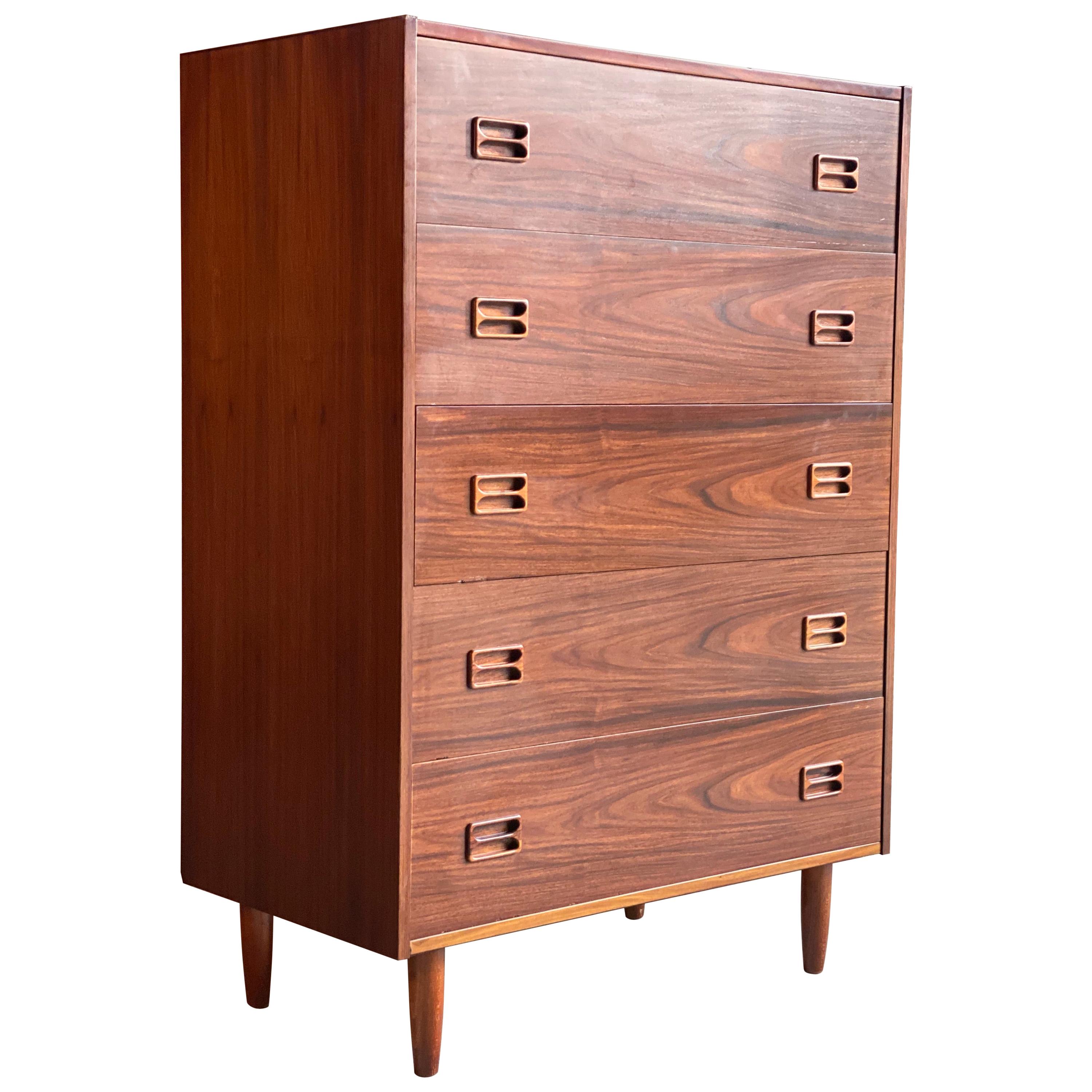 Bernhard Pedersen Rosewood Tallboy Chest of Drawers, Denmark, circa 1960