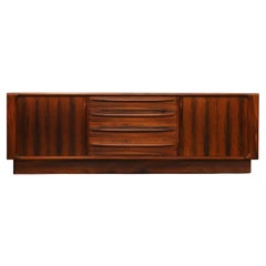 Bernhard Pedersen & Son Mid Century Long Danish Rosewood Credenza Tambour doors