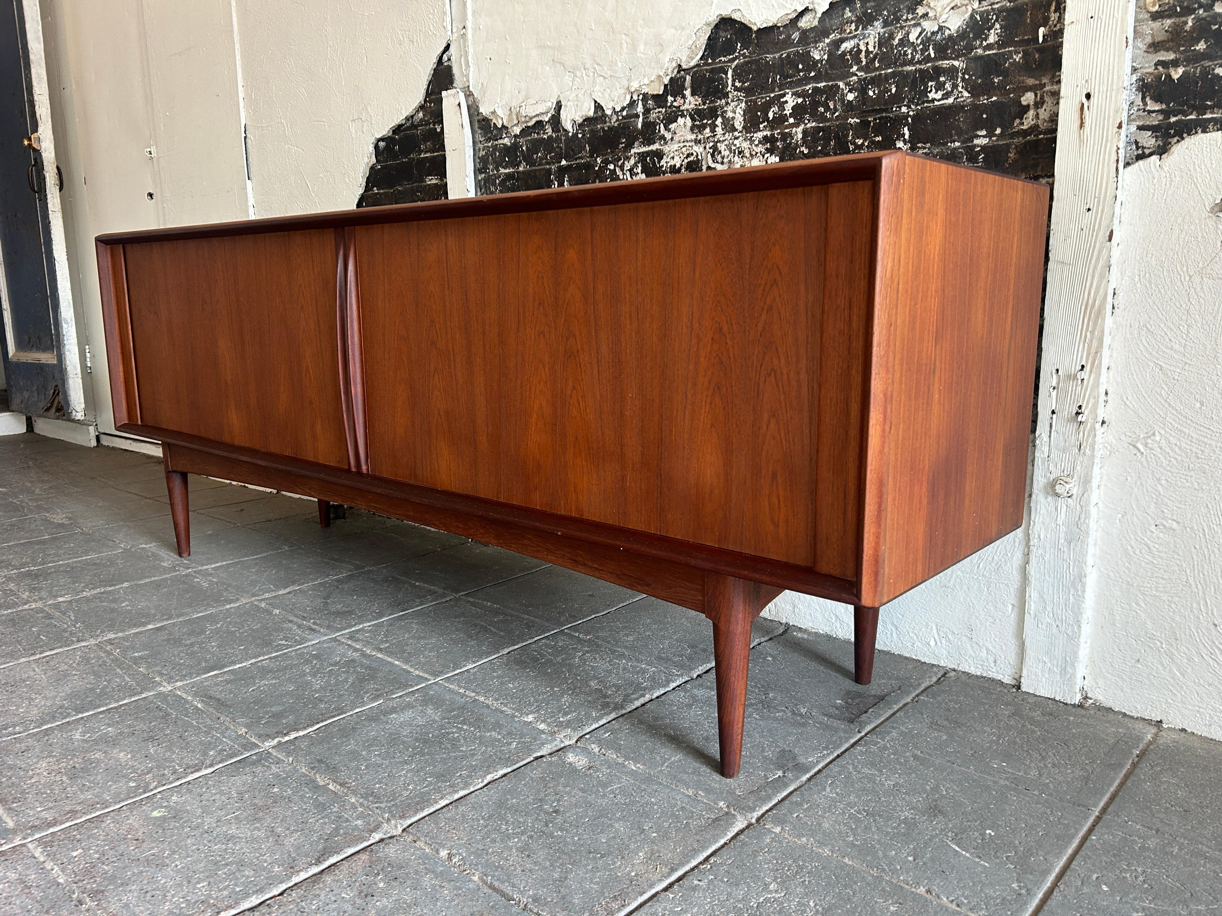 Bernhard Pedersen & Son Mid century Long Danish Teak Credenza Tambour doors 4